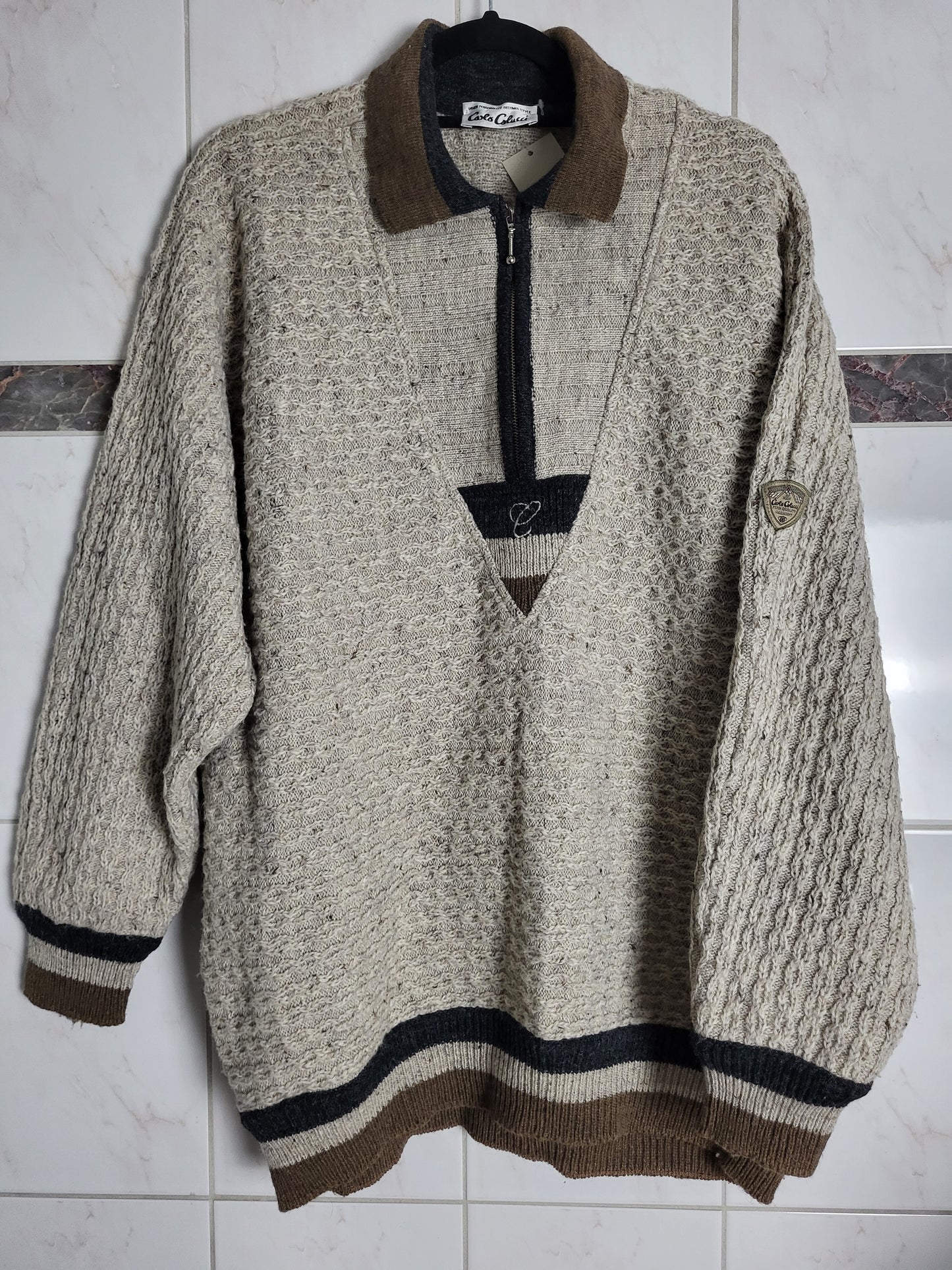 CARLO COLUCCI - VINTAGE PULLOVER - STRICKMUSTER - BEIGE/BRAUN - HERREN - XXL