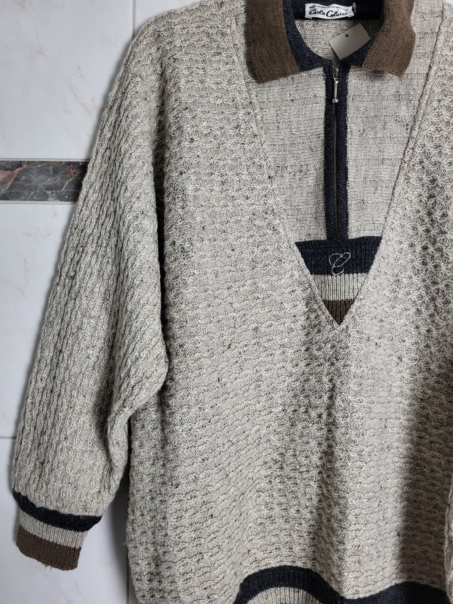CARLO COLUCCI - VINTAGE PULLOVER - STRICKMUSTER - BEIGE/BRAUN - HERREN - XXL