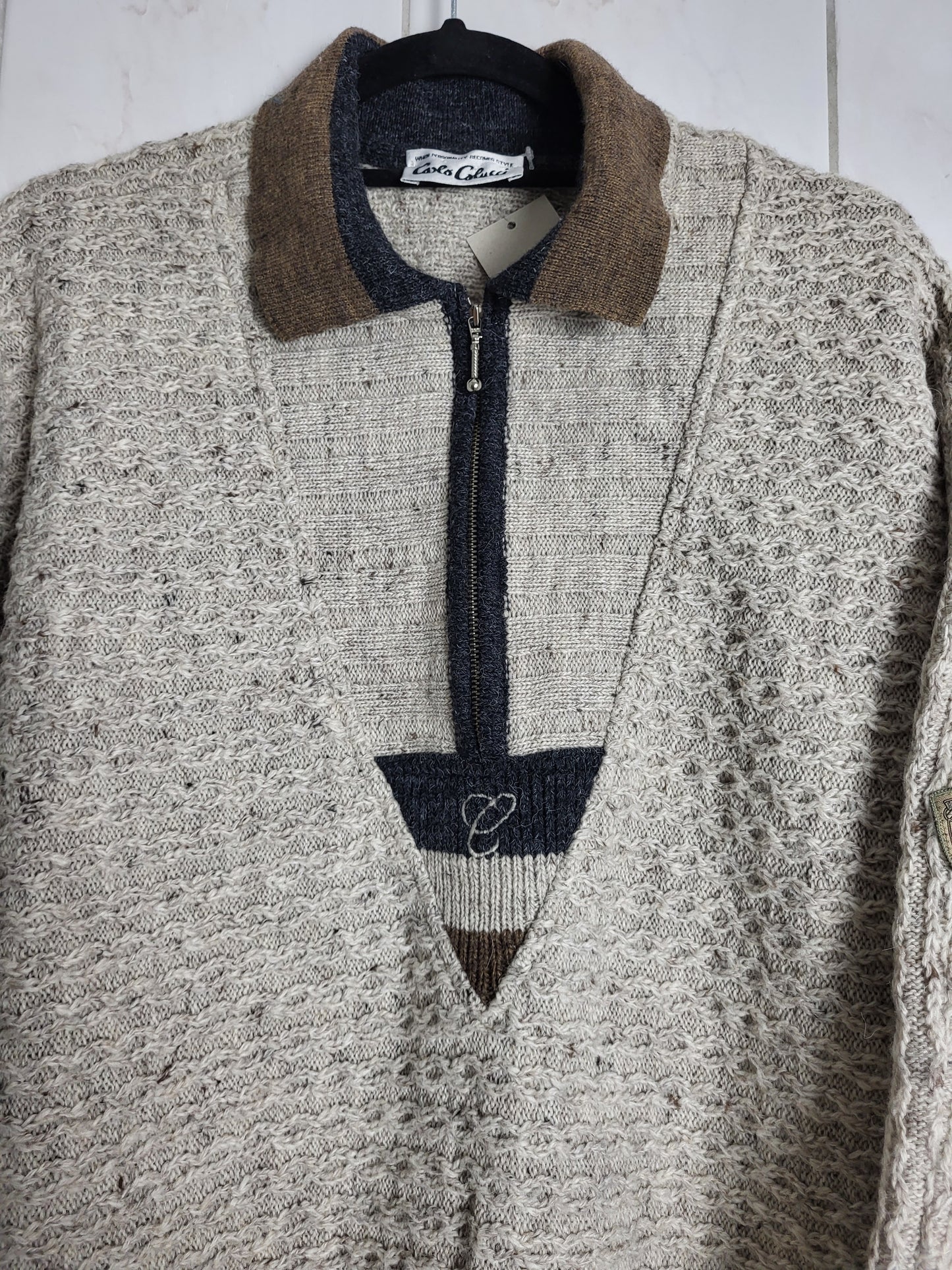 CARLO COLUCCI - VINTAGE PULLOVER - STRICKMUSTER - BEIGE/BRAUN - HERREN - XXL