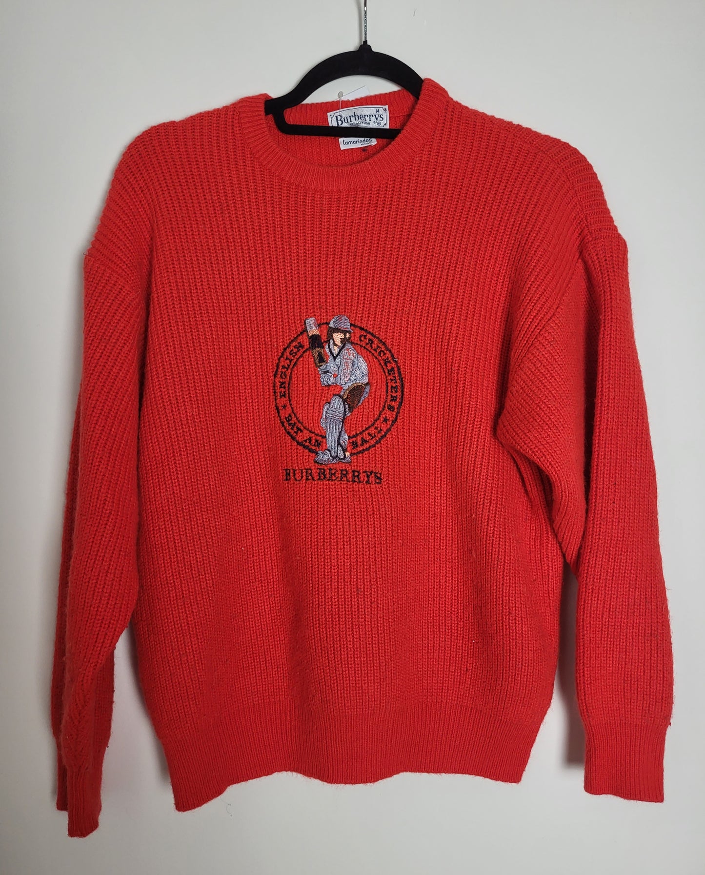BURBERRY - Vintage Pullover - Muster Cricket - Rot - Herren - S