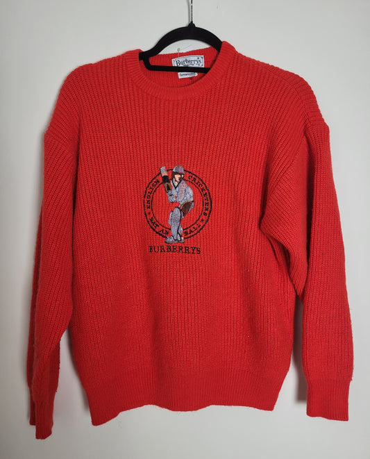 BURBERRY - Vintage Pullover - Muster Cricket - Rot - Herren - S