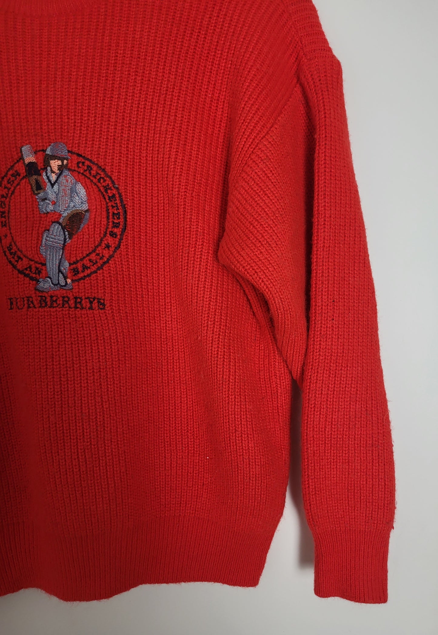 BURBERRY - Vintage Pullover - Muster Cricket - Rot - Herren - S