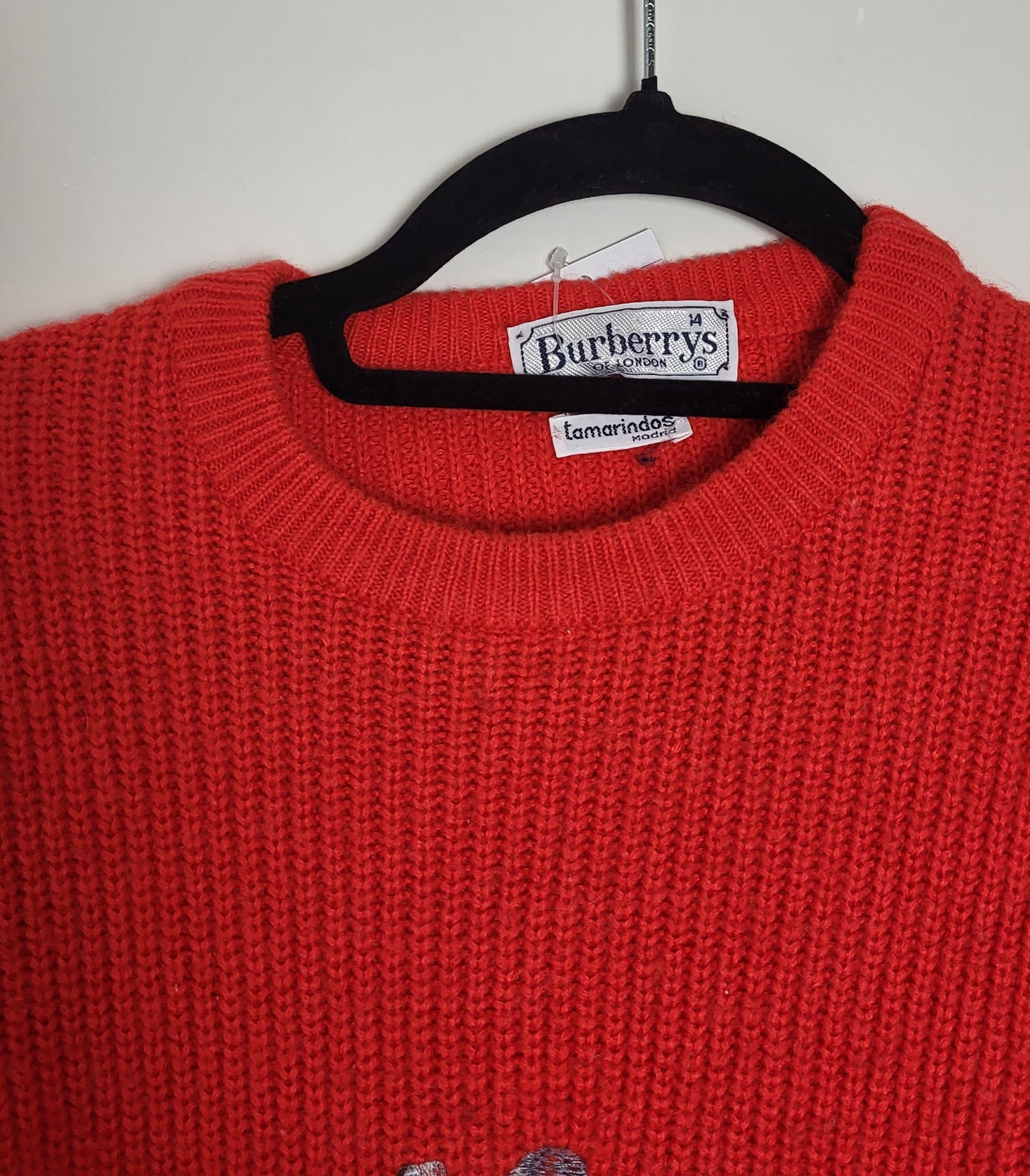 BURBERRY - Vintage Pullover - Muster Cricket - Rot - Herren - S