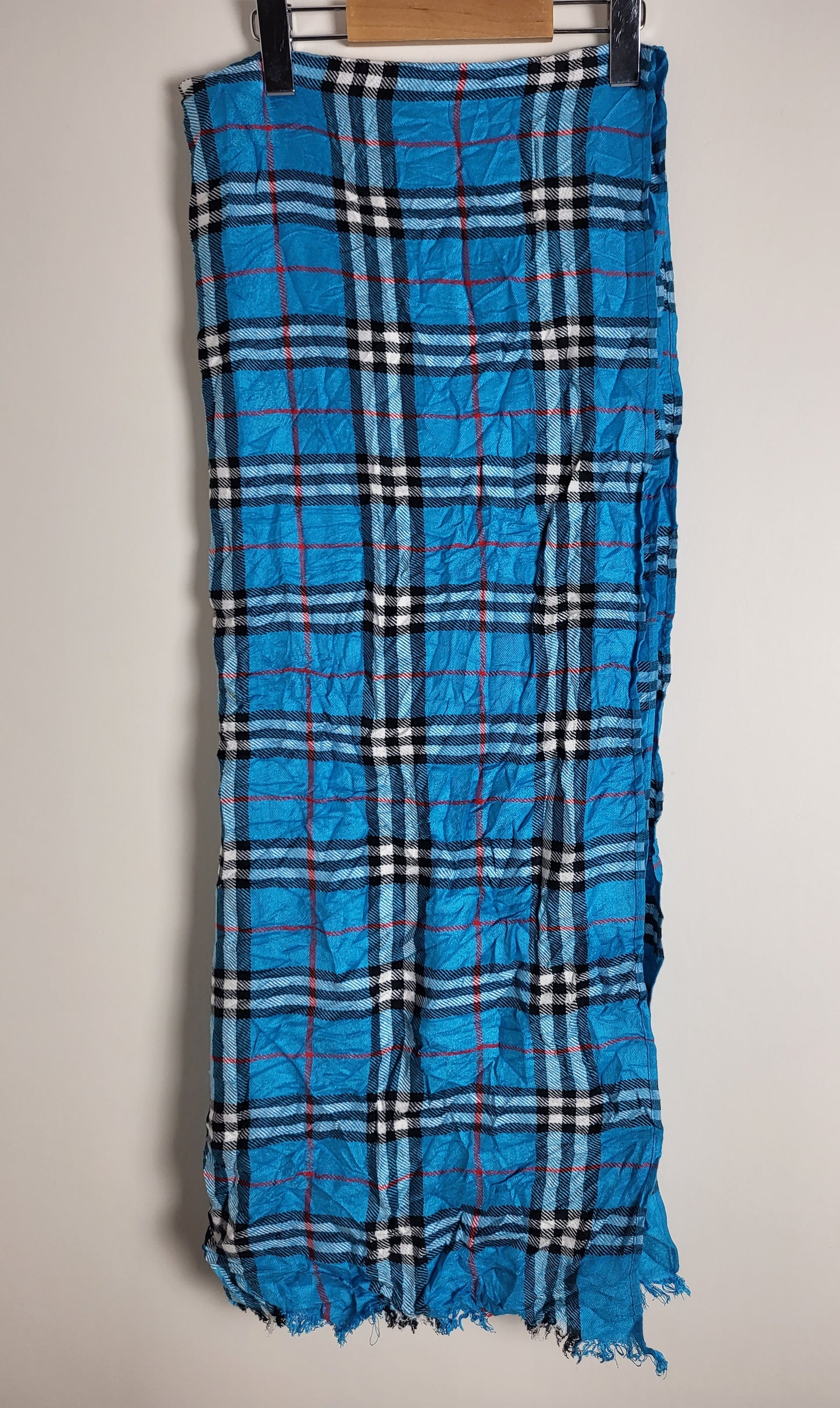 Burberry London - Vintage Schal / Tuch - Blau Tartan- Kaschmir - 175 x 65