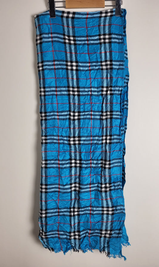 Burberry London - Vintage Schal / Tuch - Blau Tartan- Kaschmir - 175 x 65