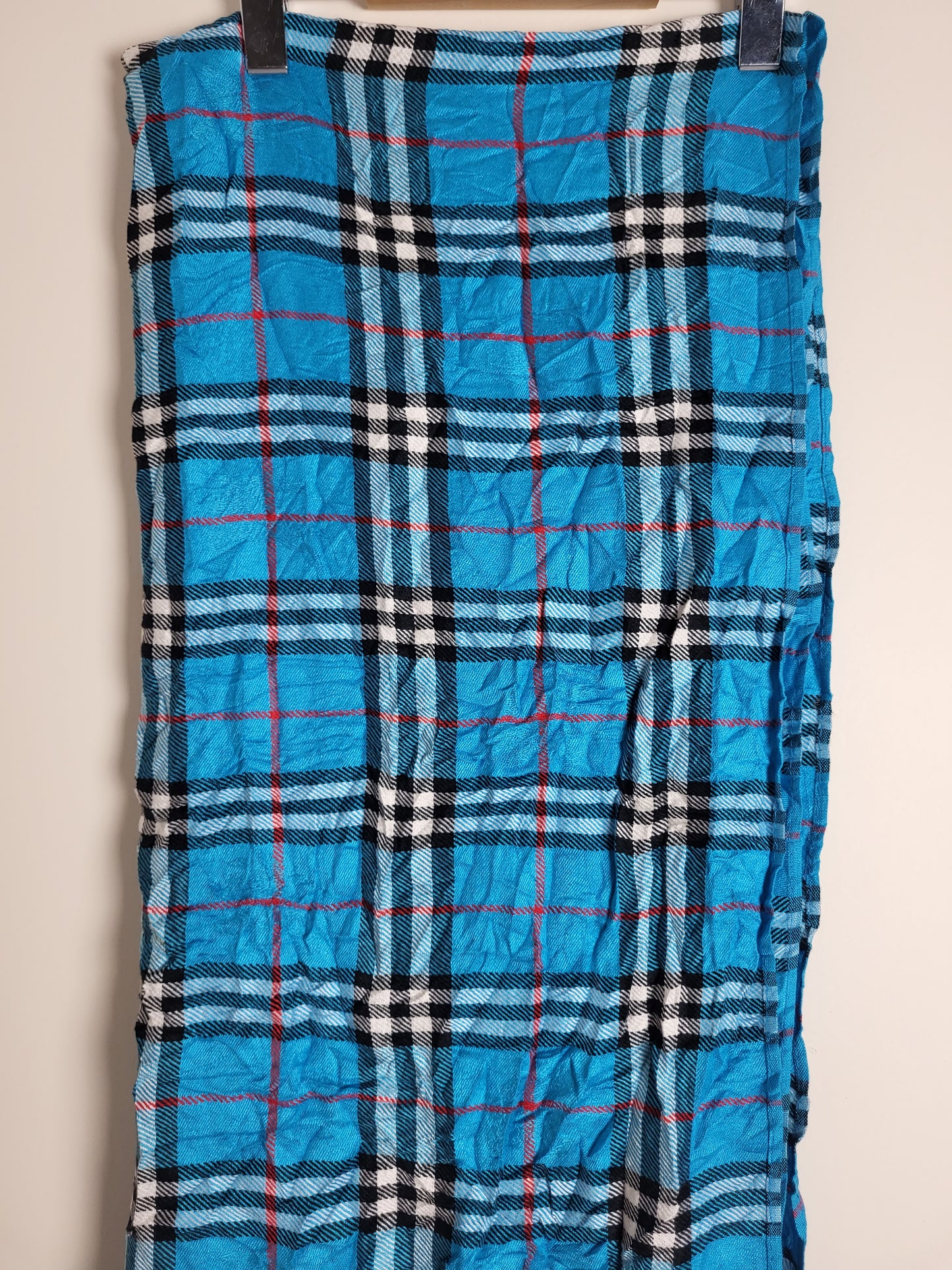 Burberry London - Vintage Schal / Tuch - Blau Tartan- Kaschmir - 175 x 65