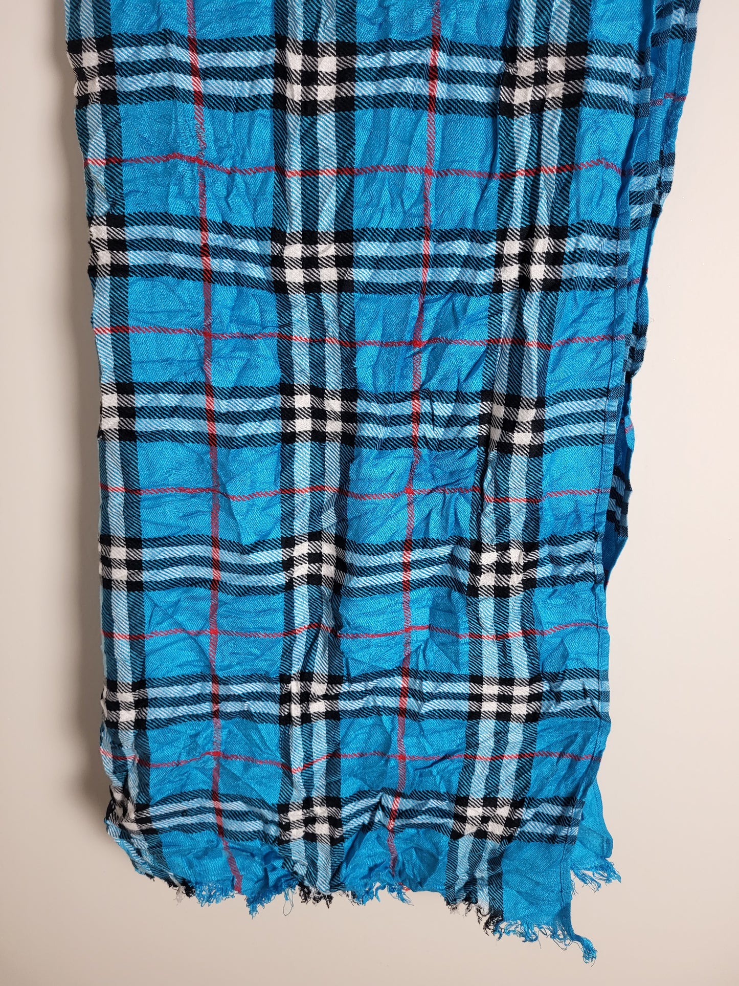 Burberry London - Vintage Schal / Tuch - Blau Tartan- Kaschmir - 175 x 65