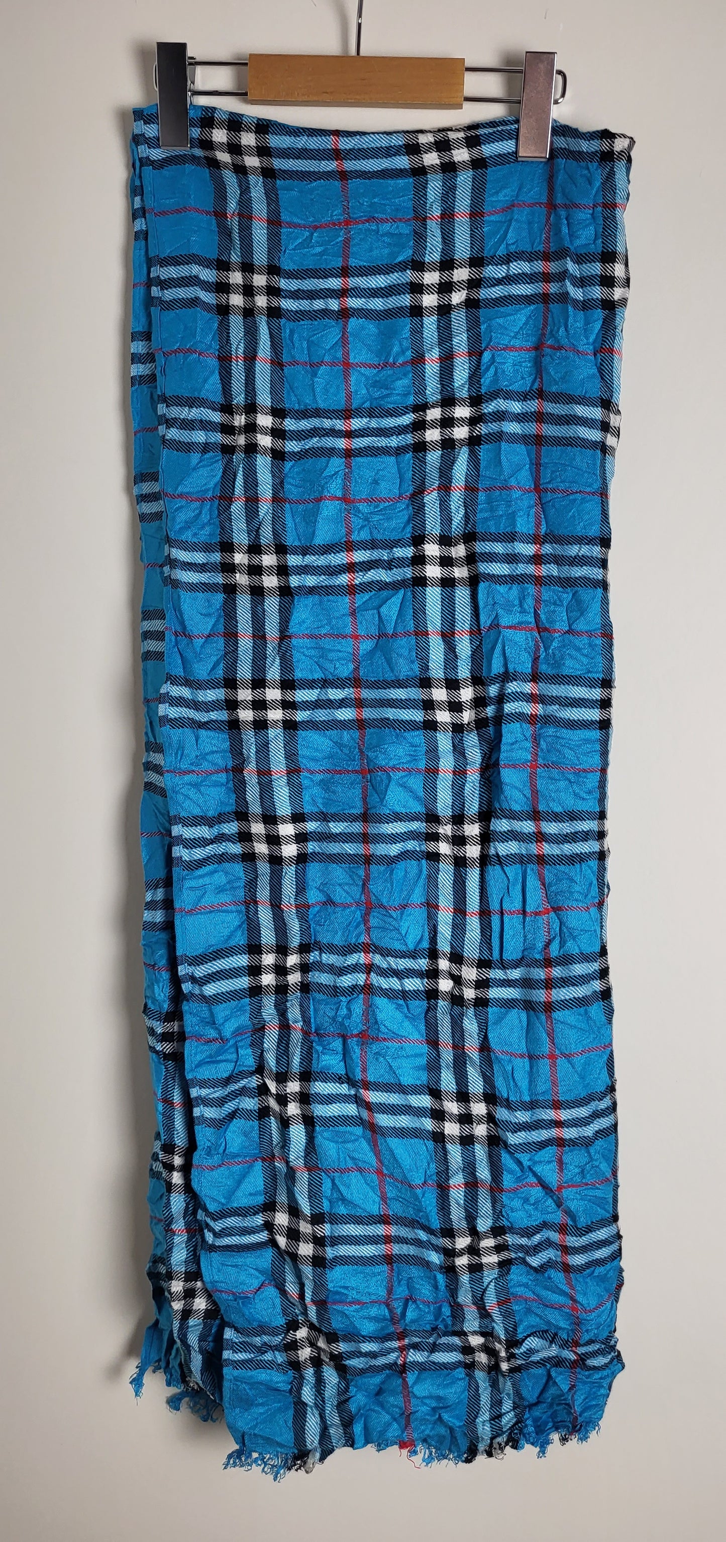 Burberry London - Vintage Schal / Tuch - Blau Tartan- Kaschmir - 175 x 65