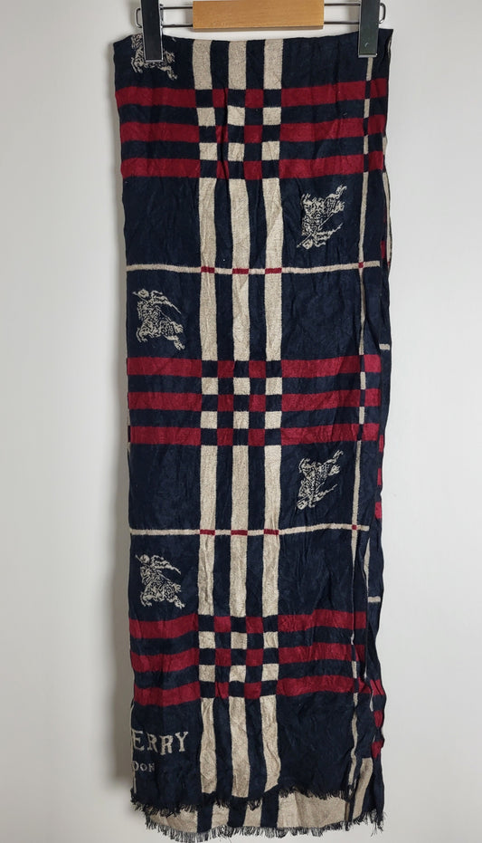 Burberry London - Vintage Schal / Tuch - Dunkelblau Logo - Kaschmir - 172 x 60