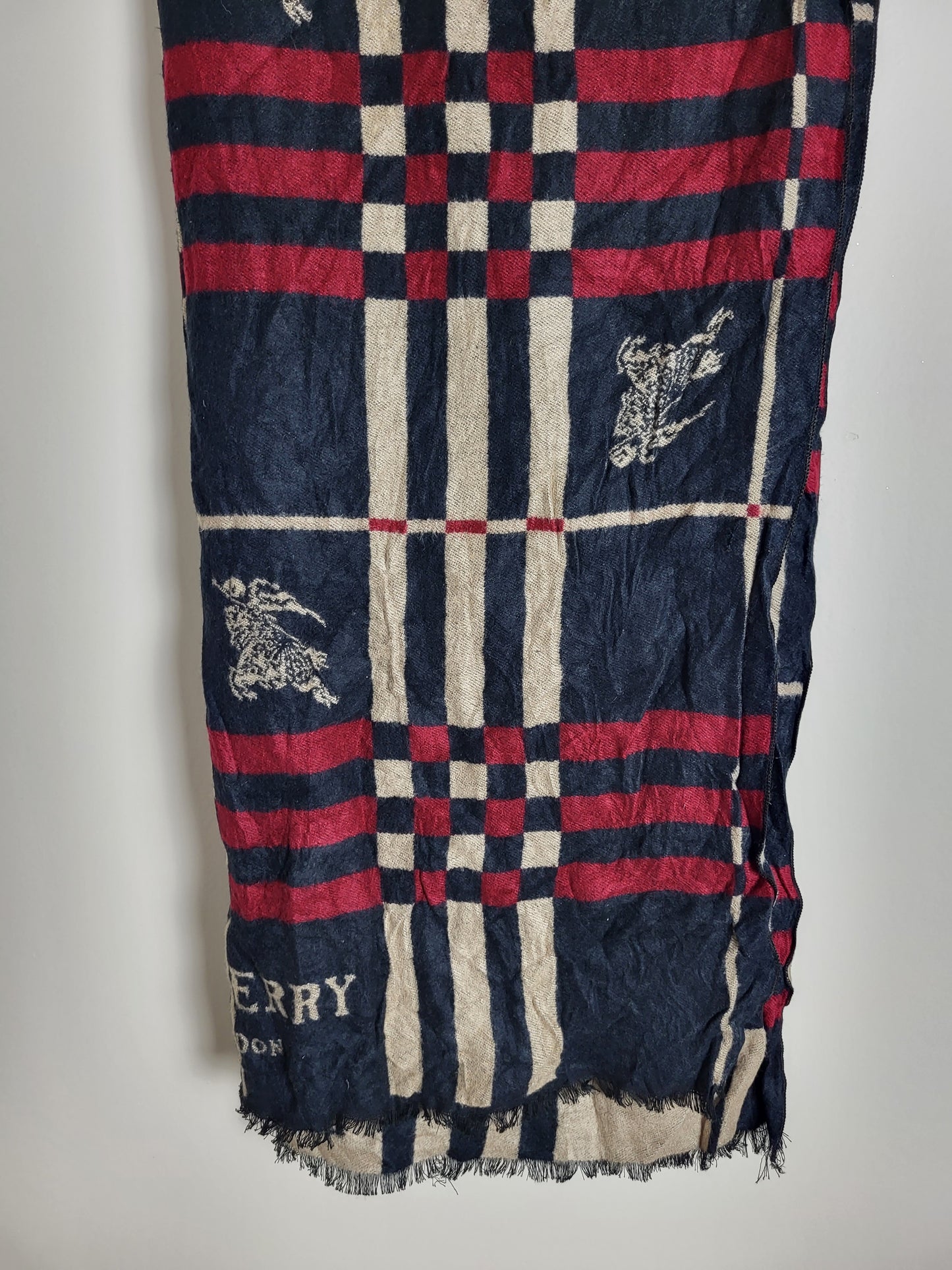 Burberry London - Vintage Schal / Tuch - Dunkelblau Logo - Kaschmir - 172 x 60