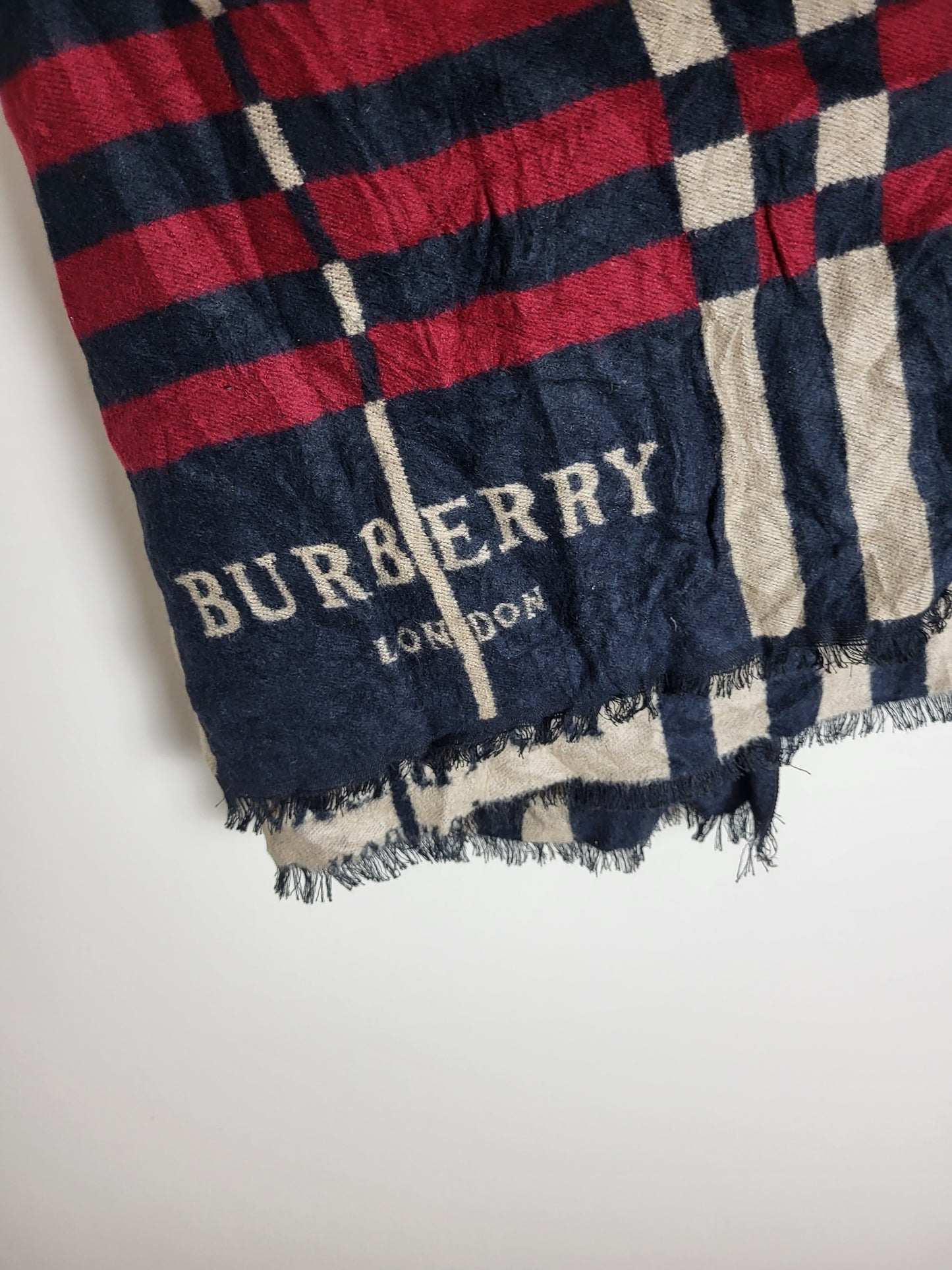 Burberry London - Vintage Schal / Tuch - Dunkelblau Logo - Kaschmir - 172 x 60