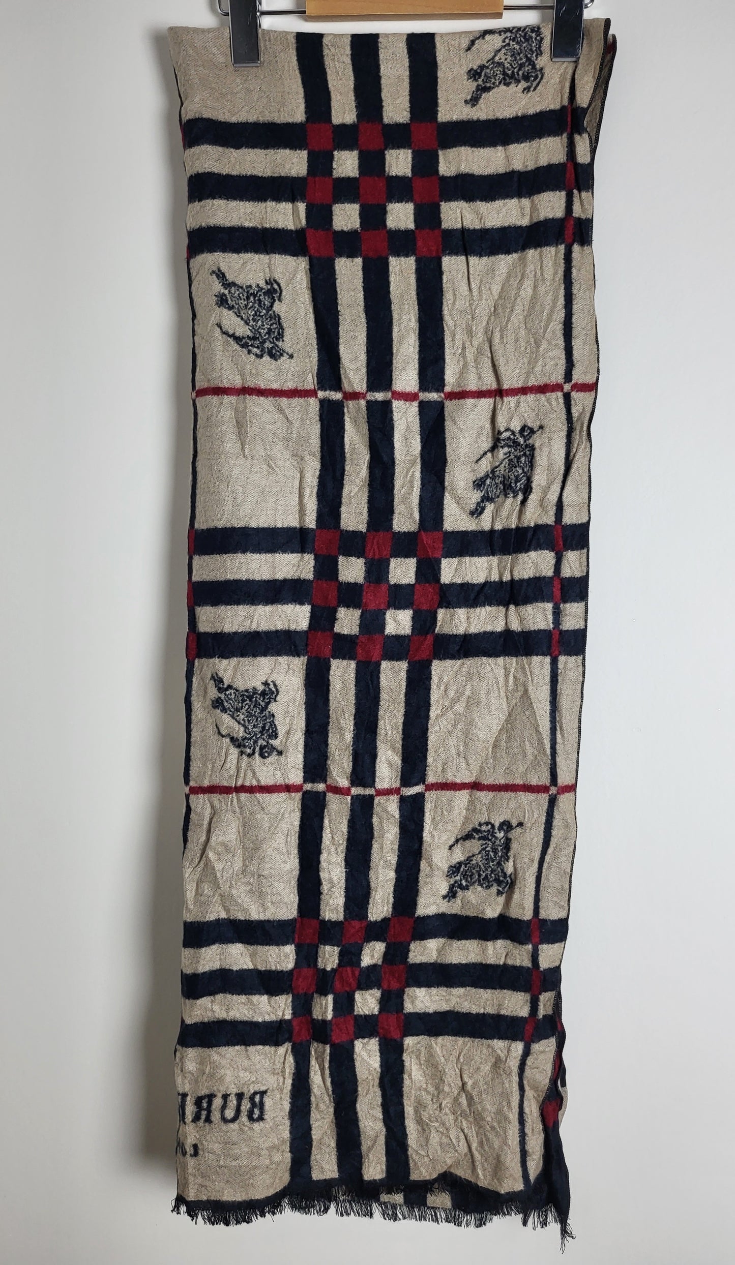 Burberry London - Vintage Schal / Tuch - Dunkelblau Logo - Kaschmir - 172 x 60