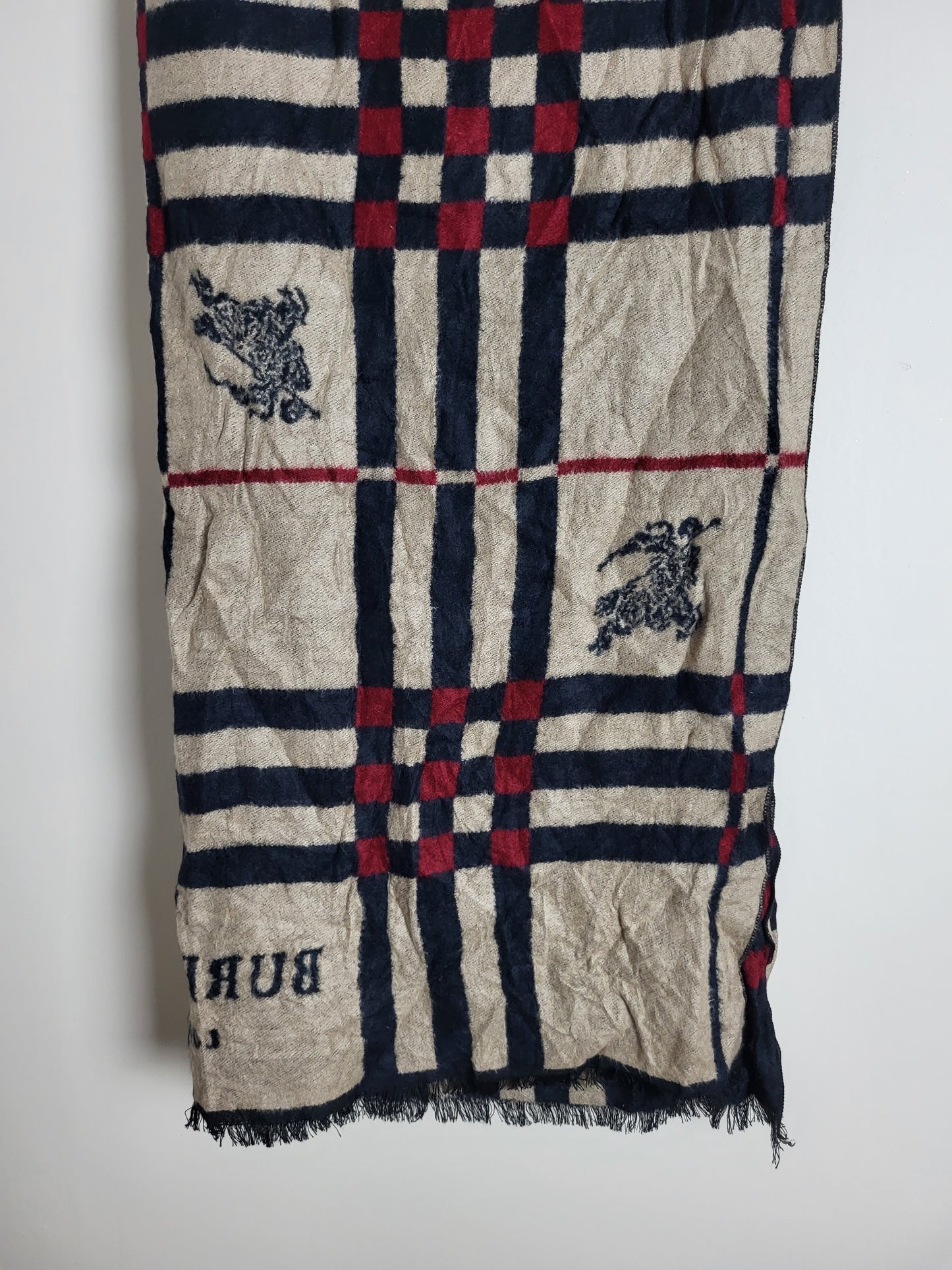 Burberry London - Vintage Schal / Tuch - Dunkelblau Logo - Kaschmir - 172 x 60