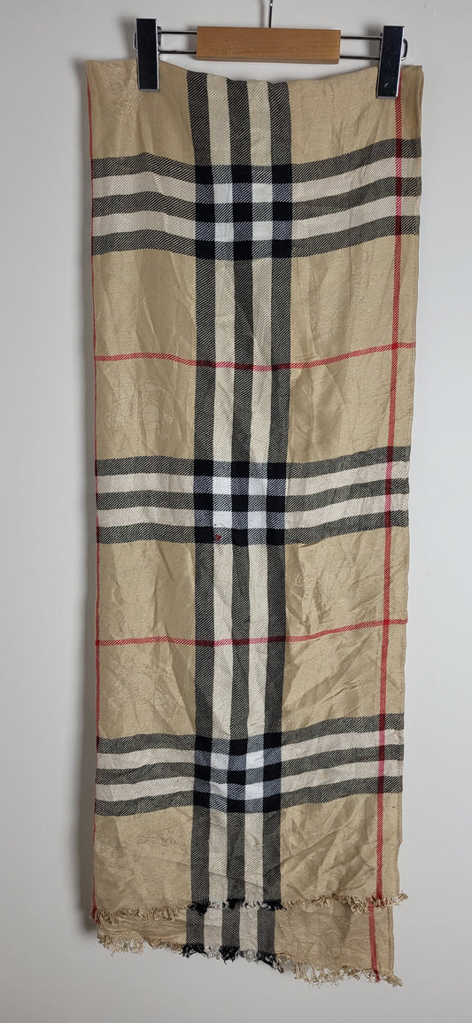 Burberry London - Schal / Tuch - Beige Tartan- Kaschmir / Seide - 180 x 69