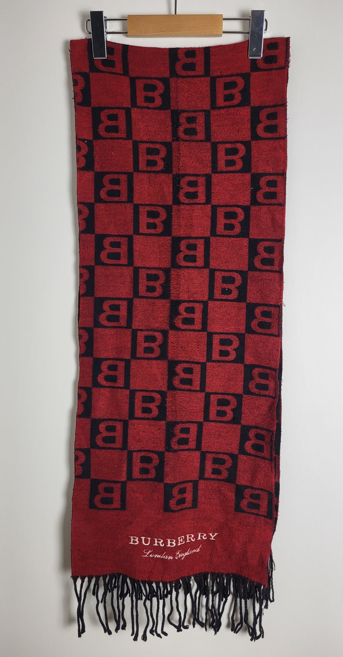 Burberry London - Vintage Schal - Rot / Schwarz Muster - Kaschmir - 168 x 30