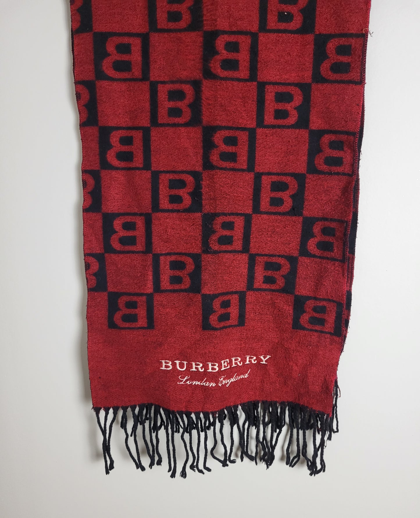 Burberry London - Vintage Schal - Rot / Schwarz Muster - Kaschmir - 168 x 30