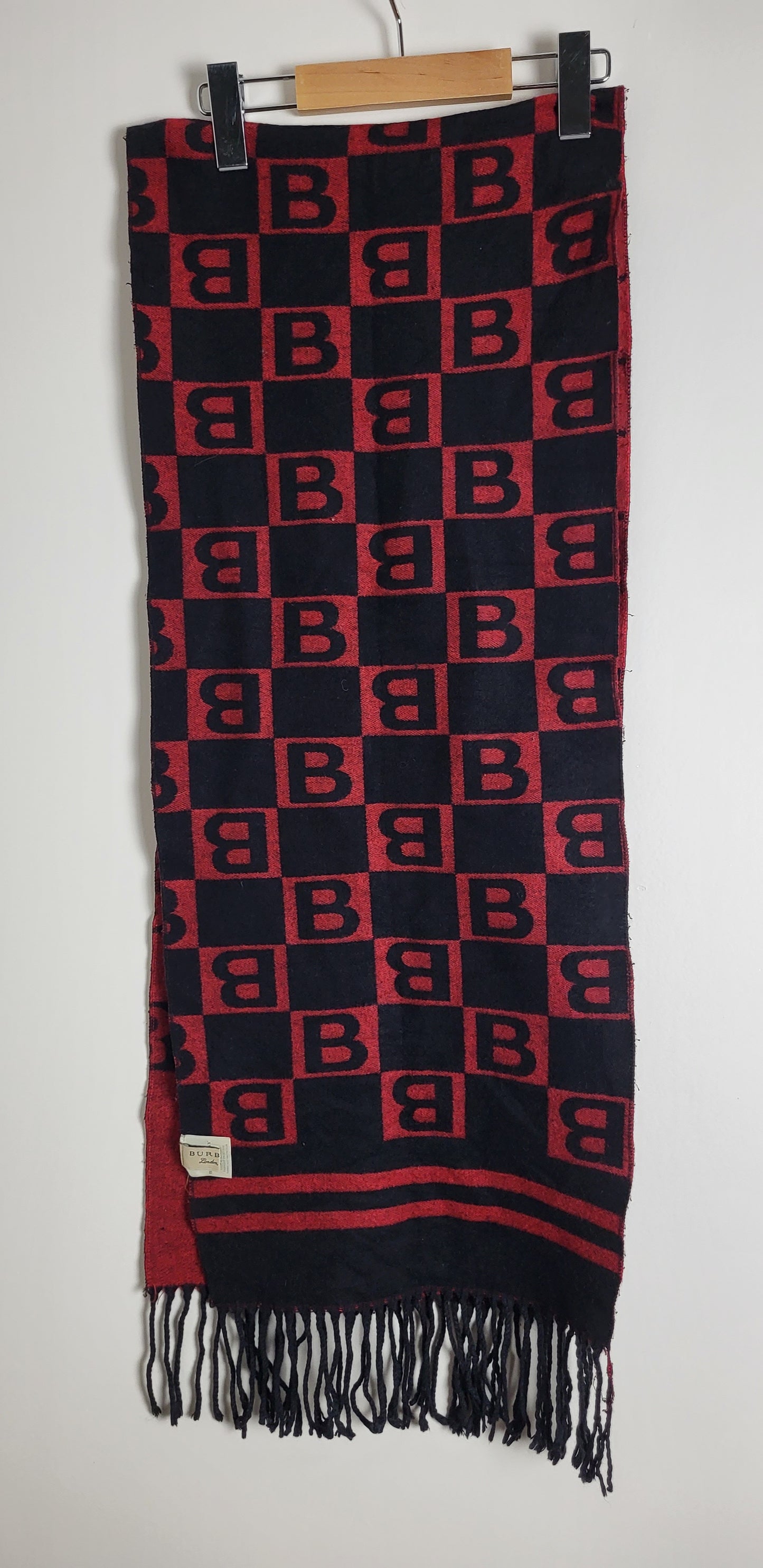 Burberry London - Vintage Schal - Rot / Schwarz Muster - Kaschmir - 168 x 30