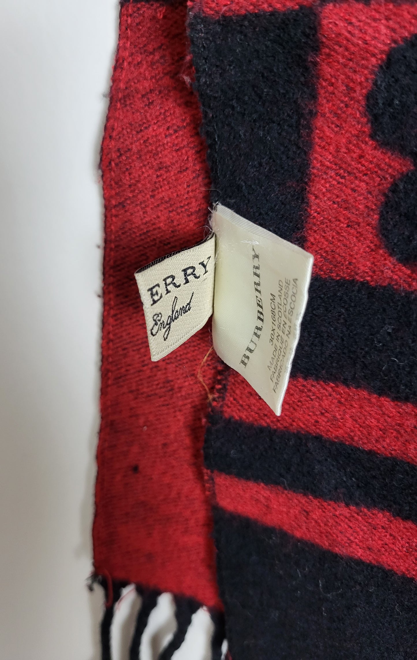 Burberry London - Vintage Schal - Rot / Schwarz Muster - Kaschmir - 168 x 30
