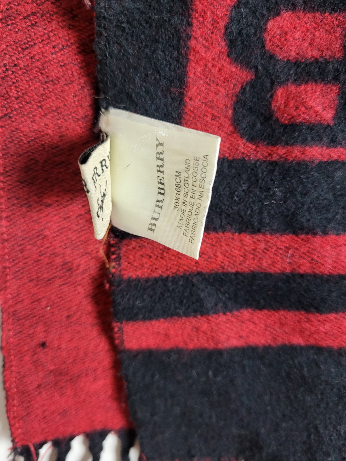 Burberry London - Vintage Schal - Rot / Schwarz Muster - Kaschmir - 168 x 30