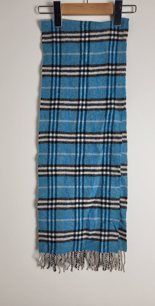 Burberry London - Vintage Schal - Türkis Tartan - Lammwolle - 130 x 24