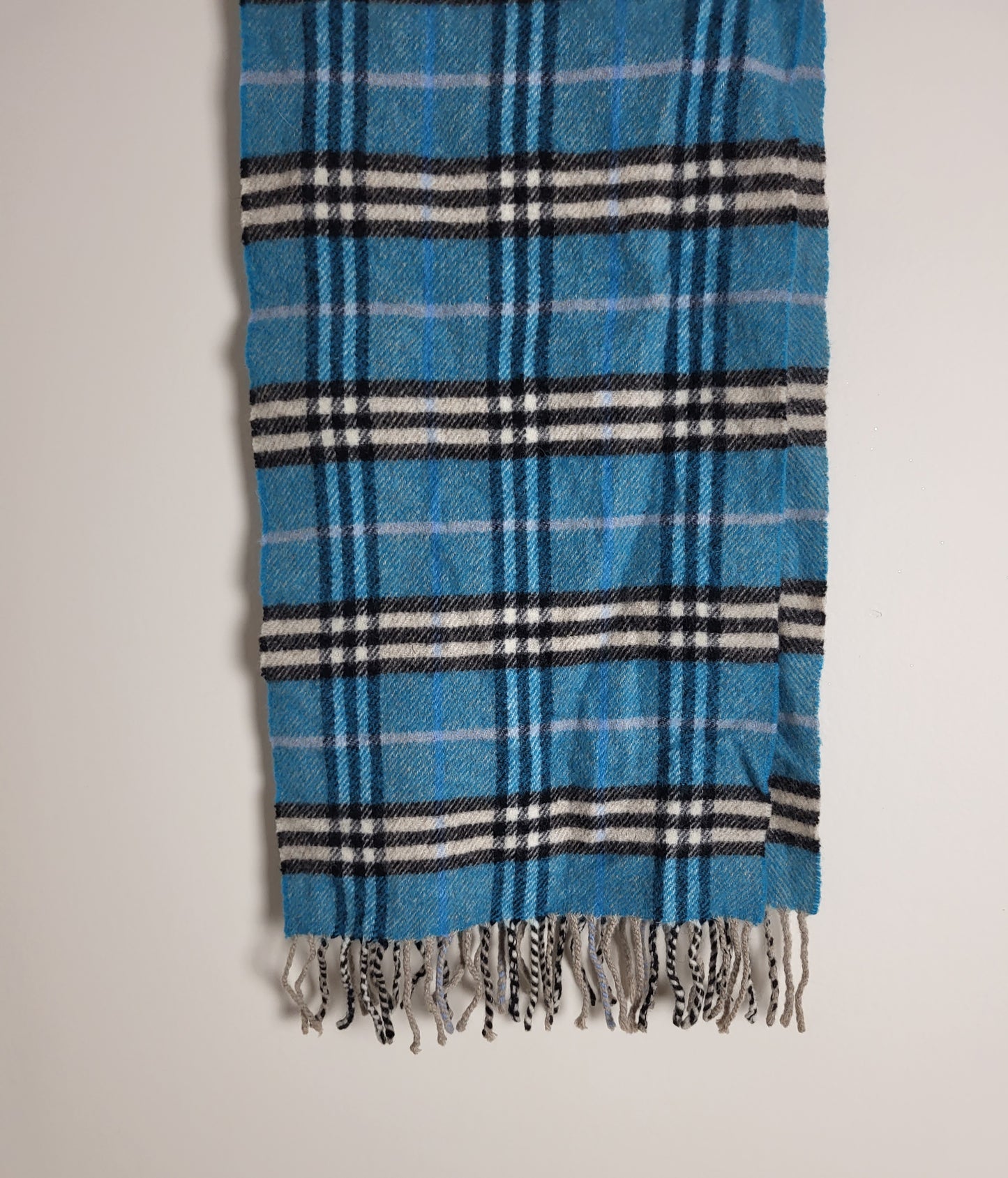 Burberry London - Vintage Schal - Türkis Tartan - Lammwolle - 130 x 24