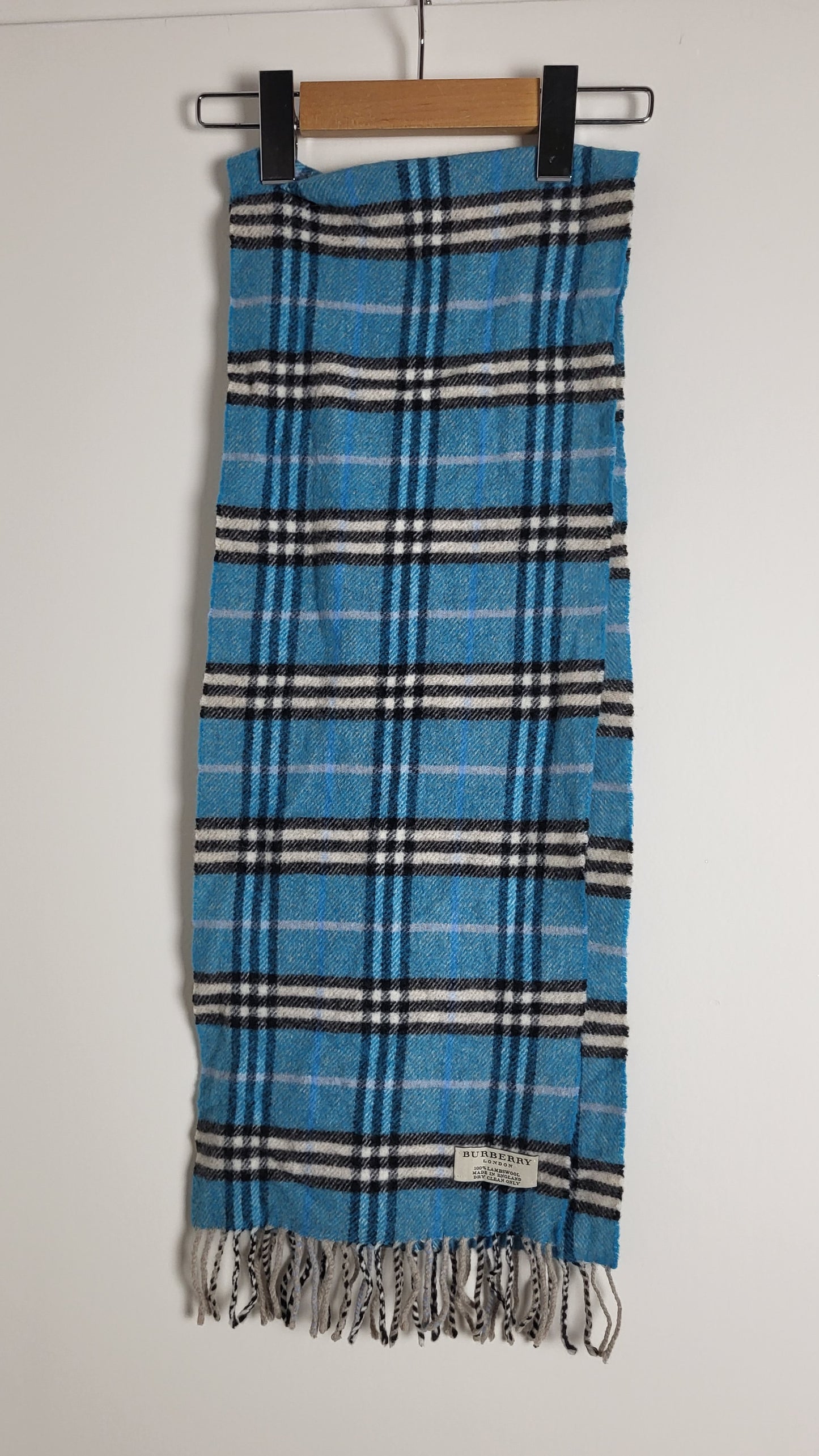 Burberry London - Vintage Schal - Türkis Tartan - Lammwolle - 130 x 24