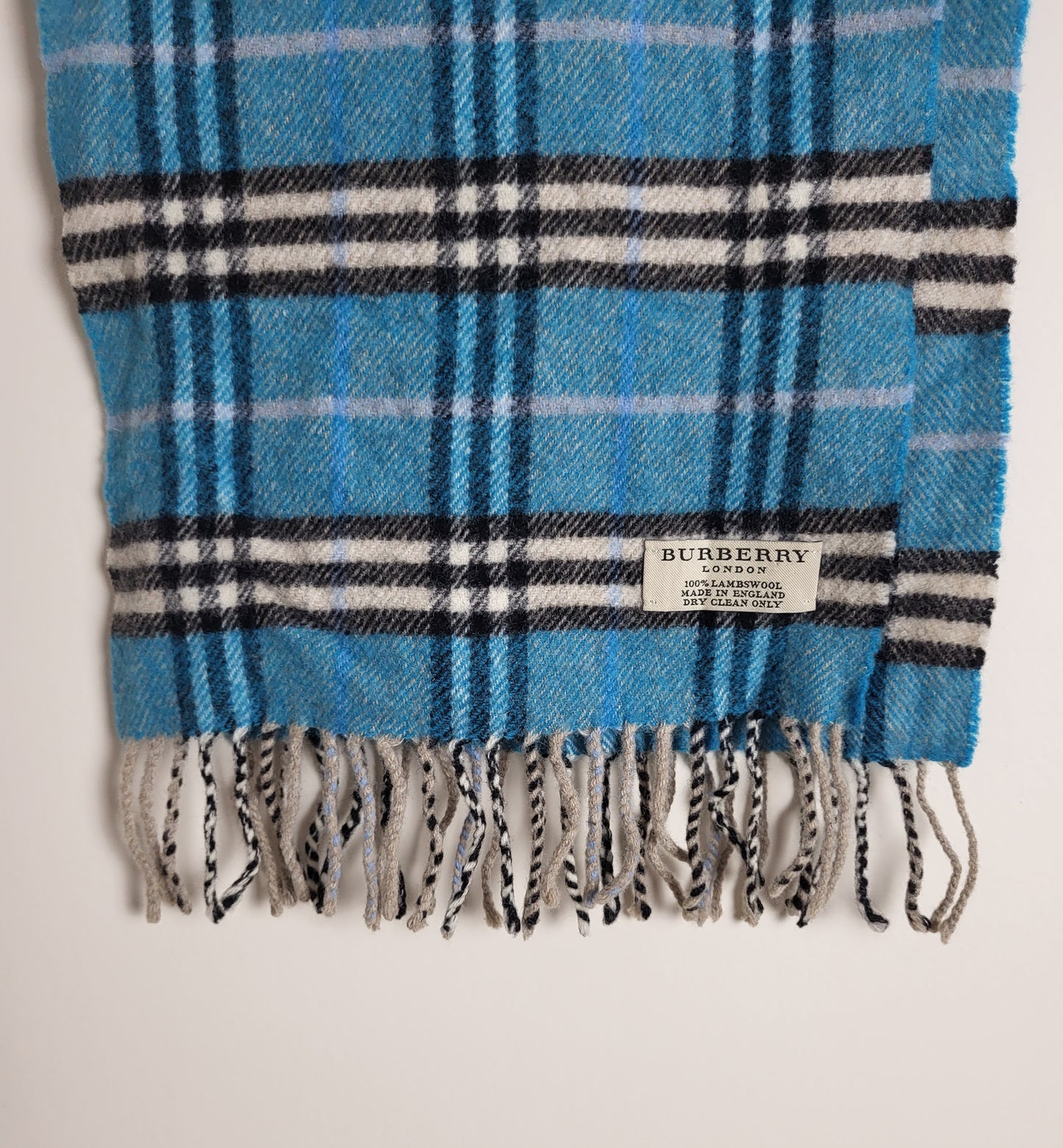 Burberry London - Vintage Schal - Türkis Tartan - Lammwolle - 130 x 24