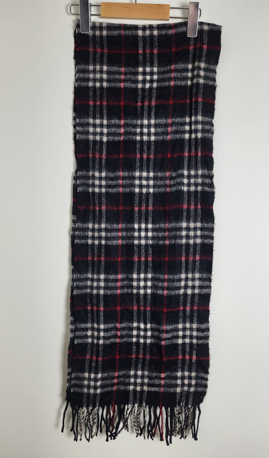 Burberry London - Vintage Schal - Schwarz / Rot Tartan - Kaschmir - 160 x 30