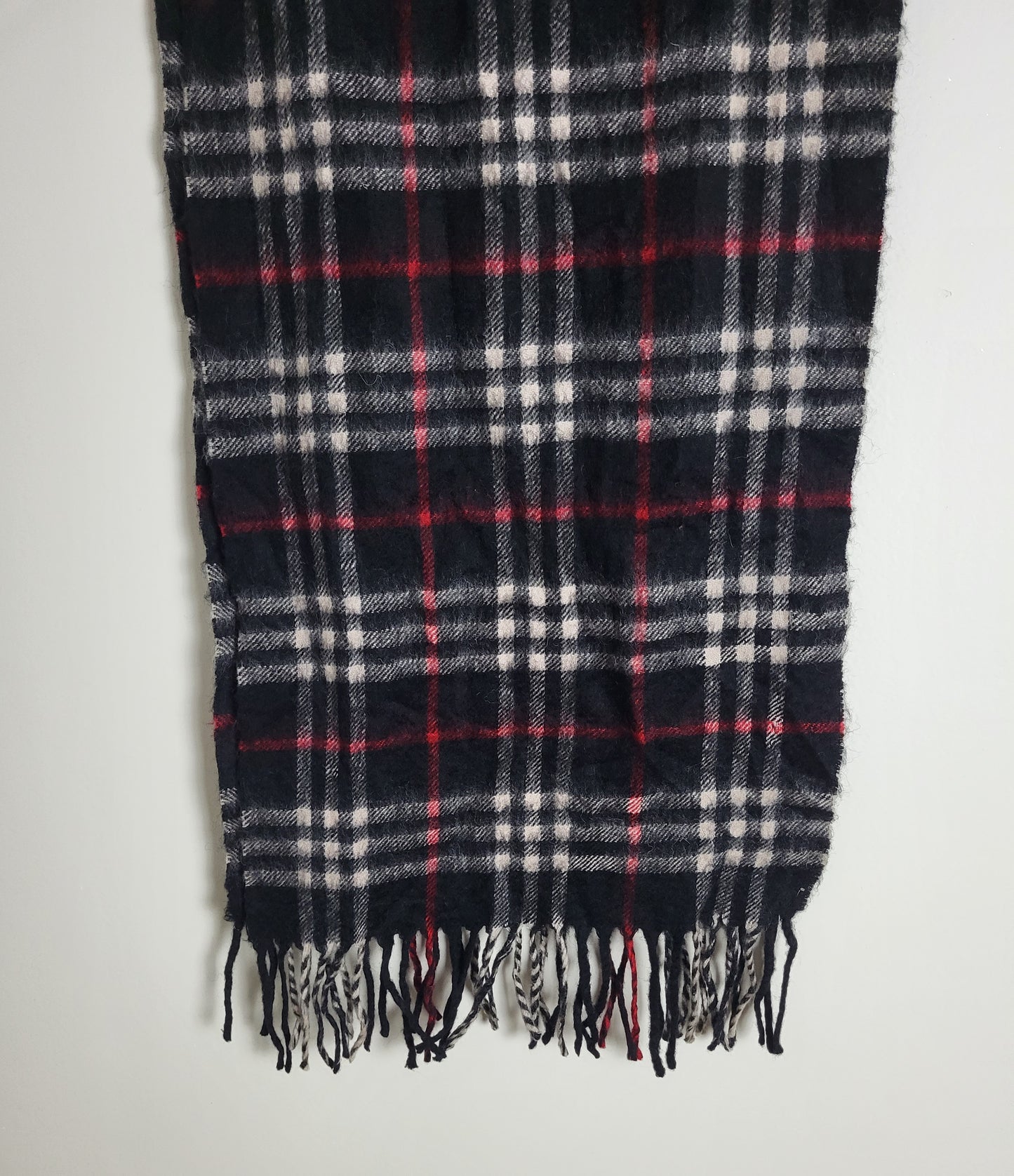 Burberry London - Vintage Schal - Schwarz / Rot Tartan - Kaschmir - 160 x 30