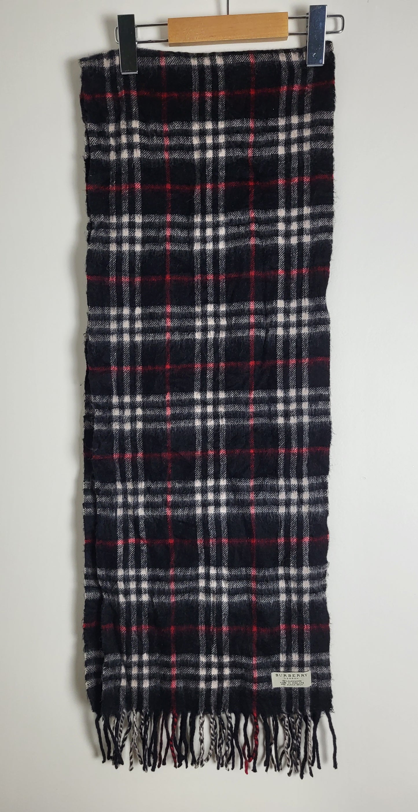 Burberry London - Vintage Schal - Schwarz / Rot Tartan - Kaschmir - 160 x 30