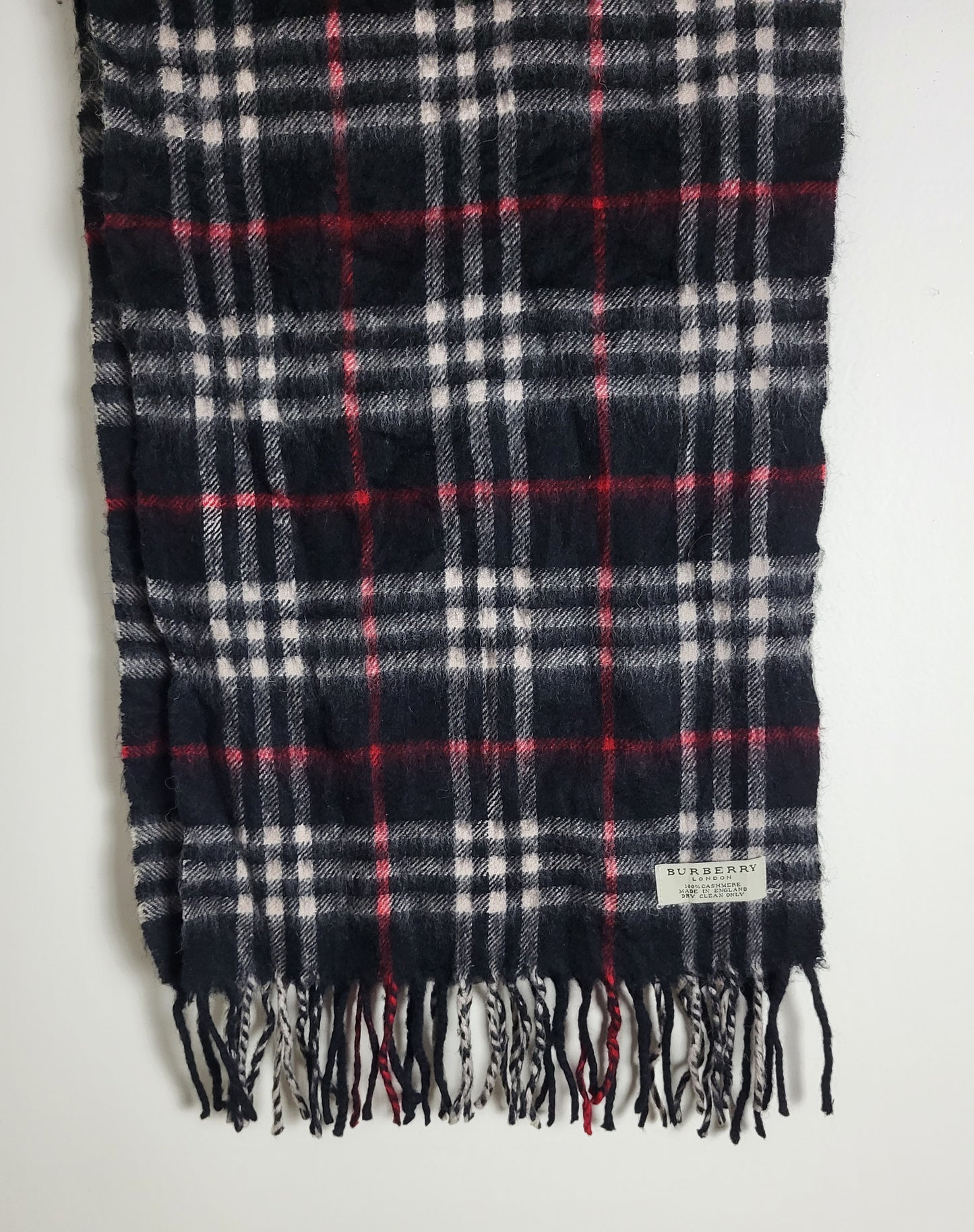 Burberry London - Vintage Schal - Schwarz / Rot Tartan - Kaschmir - 160 x 30
