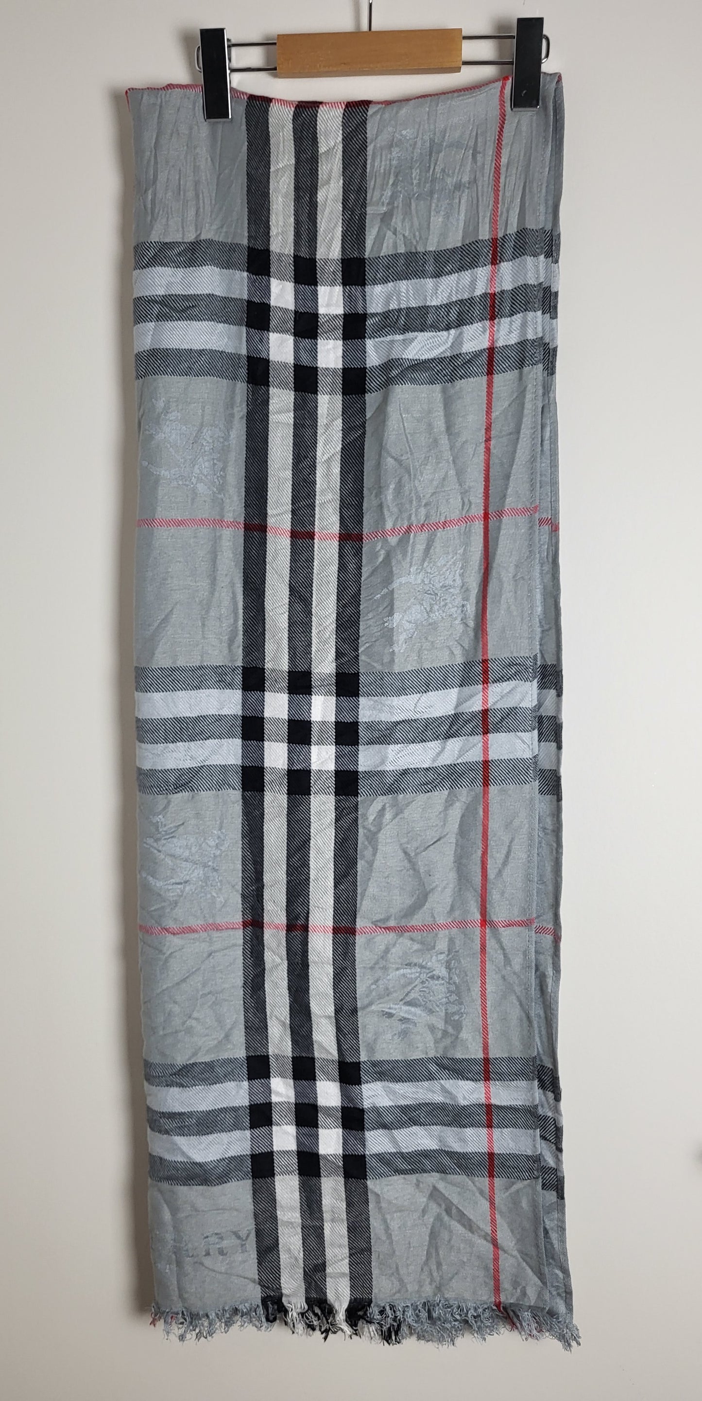 Burberry London - Schal / Tuch - Grau Tartan- Kaschmir / Seide - 195 x 65