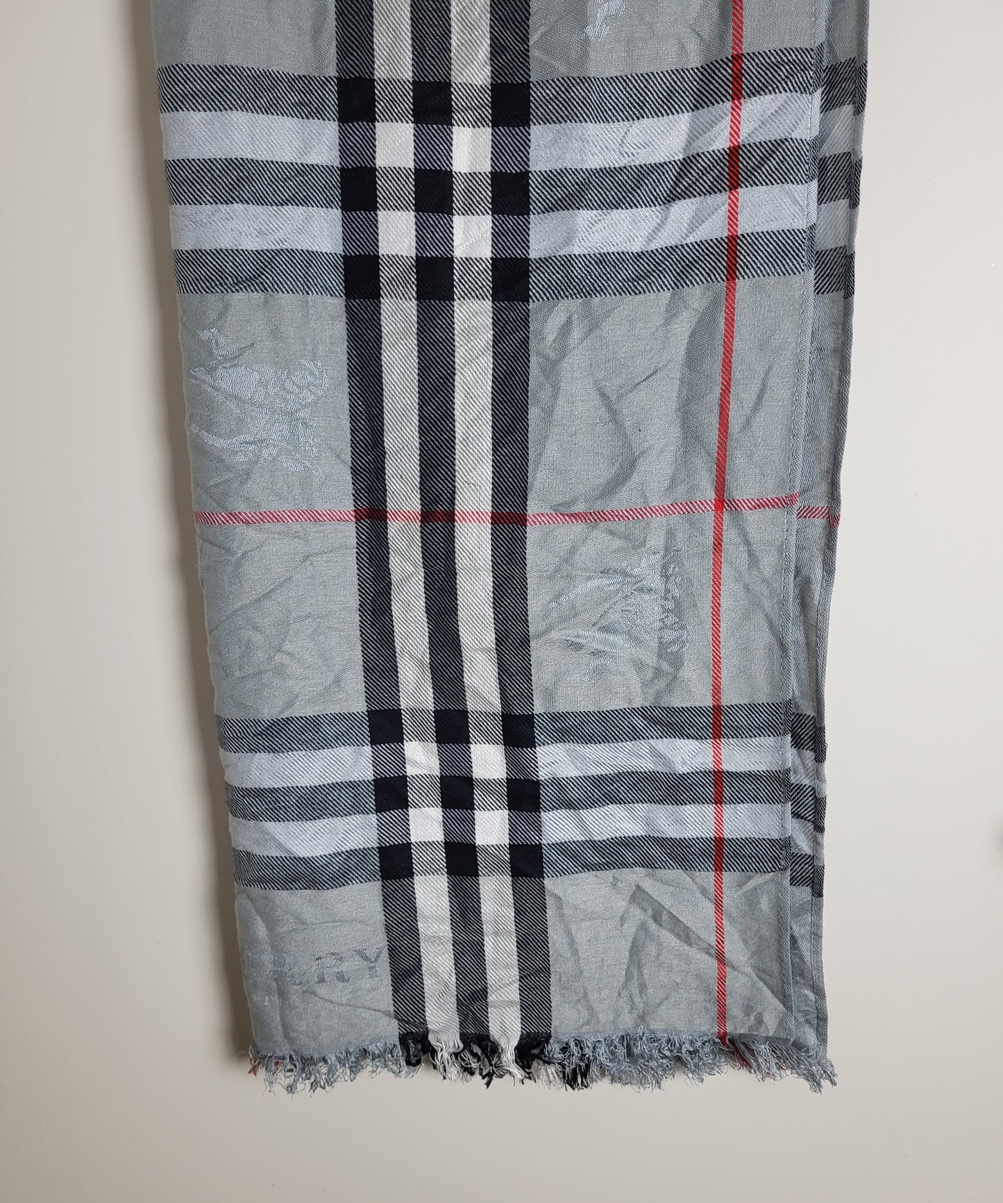 Burberry London - Schal / Tuch - Grau Tartan- Kaschmir / Seide - 195 x 65