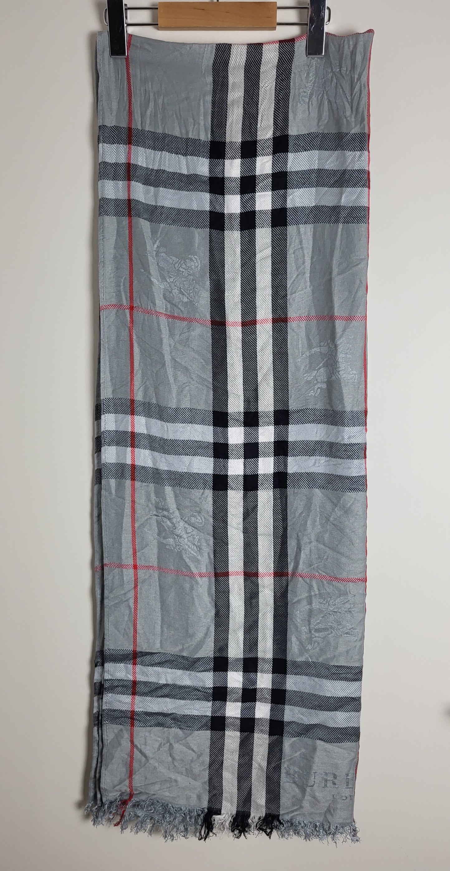Burberry London - Schal / Tuch - Grau Tartan- Kaschmir / Seide - 195 x 65