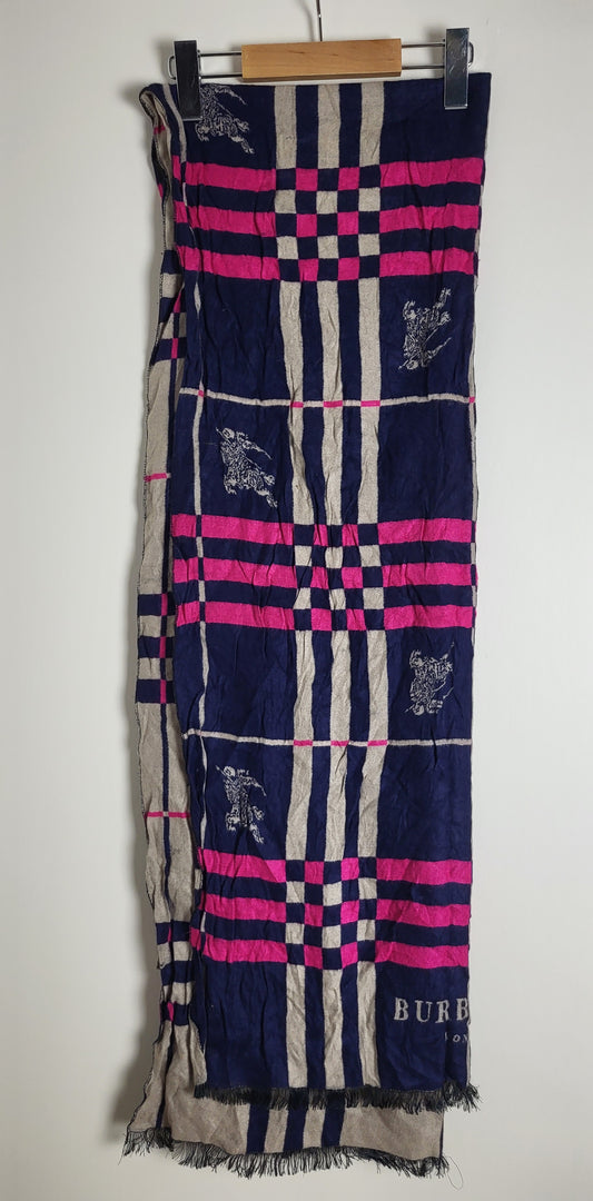 Burberry London - Vintage Schal / Tuch - Dunkelblau Logo - Kaschmir - 190 x 60