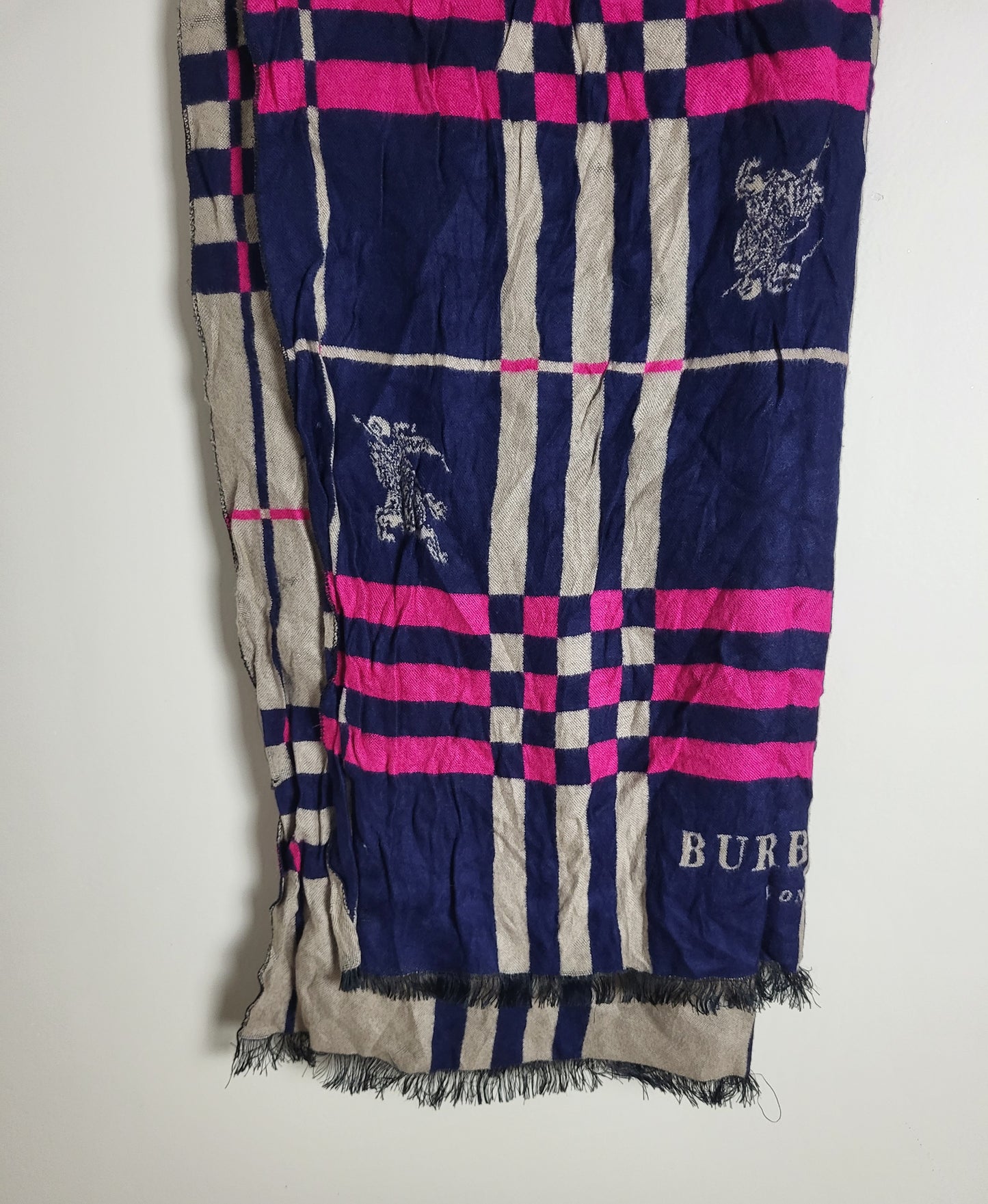 Burberry London - Vintage Schal / Tuch - Dunkelblau Logo - Kaschmir - 190 x 60