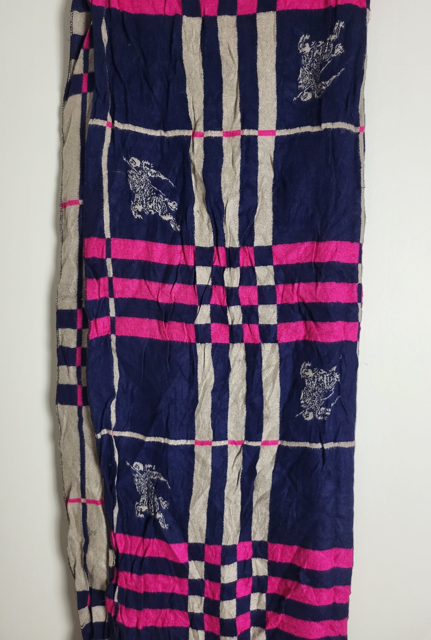 Burberry London - Vintage Schal / Tuch - Dunkelblau Logo - Kaschmir - 190 x 60