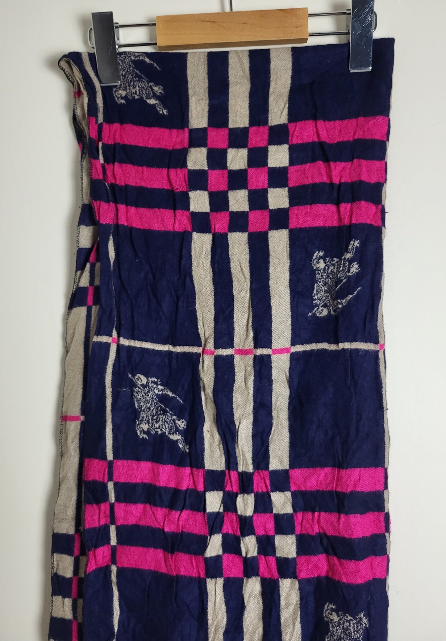 Burberry London - Vintage Schal / Tuch - Dunkelblau Logo - Kaschmir - 190 x 60
