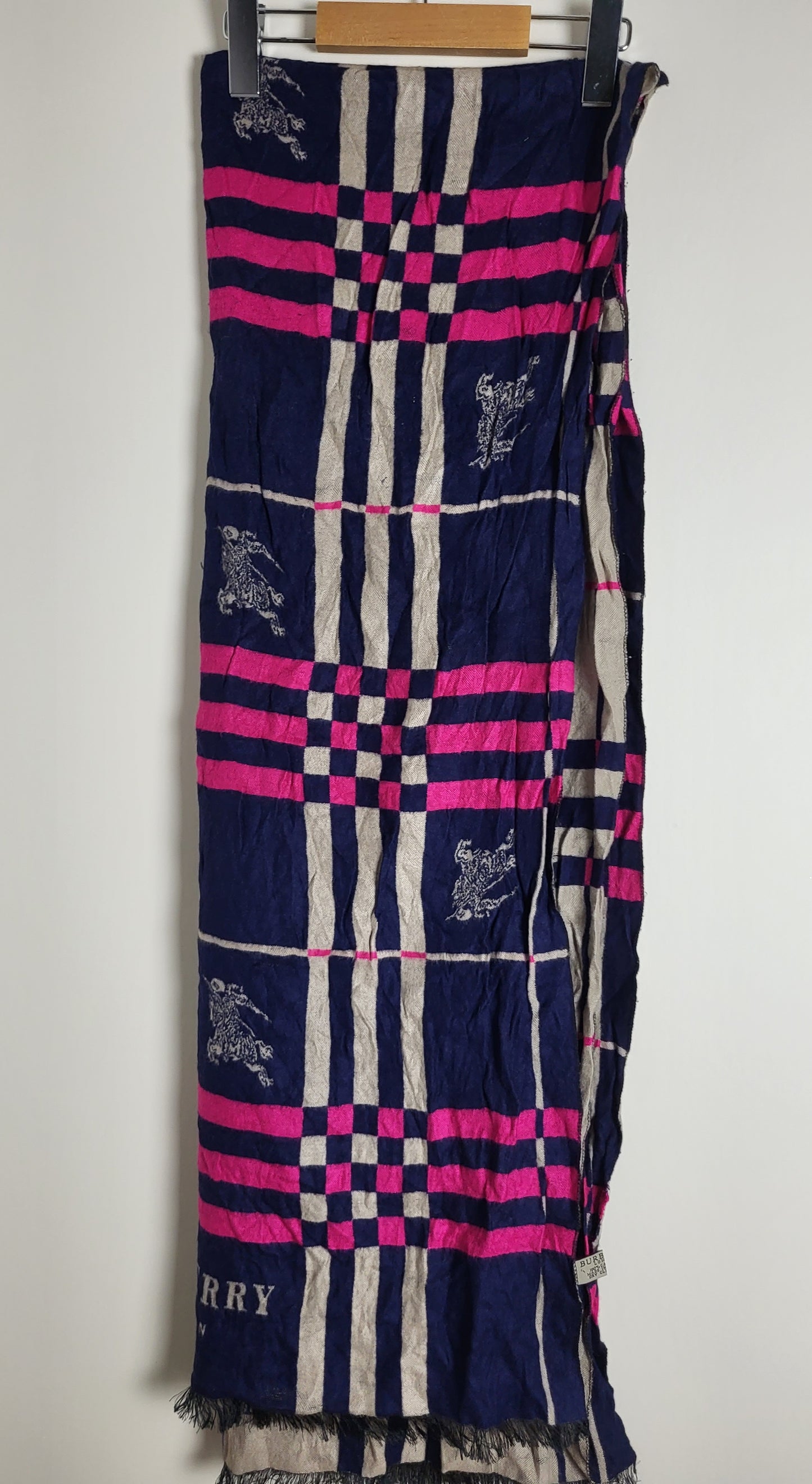 Burberry London - Vintage Schal / Tuch - Dunkelblau Logo - Kaschmir - 190 x 60