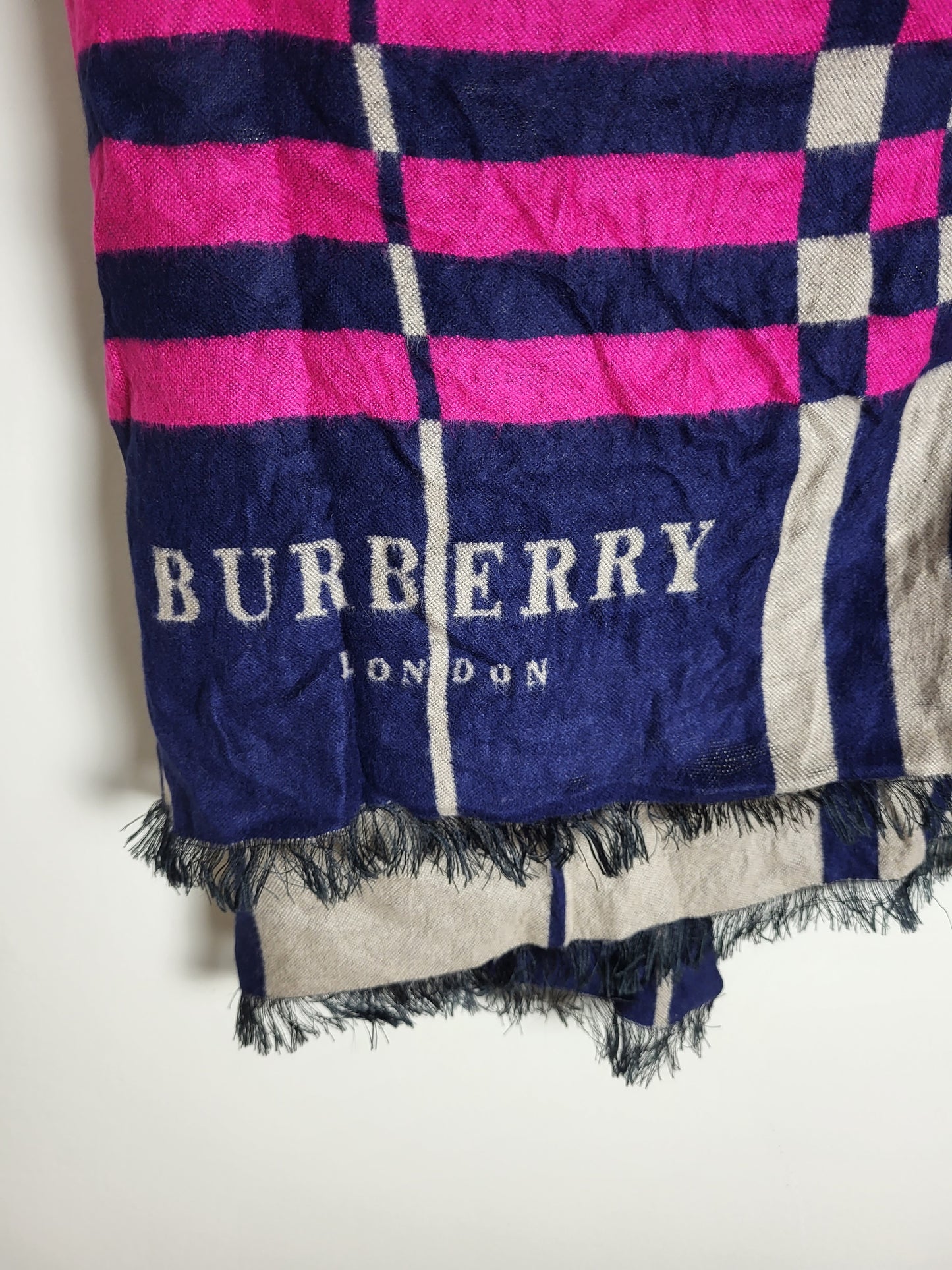 Burberry London - Vintage Schal / Tuch - Dunkelblau Logo - Kaschmir - 190 x 60