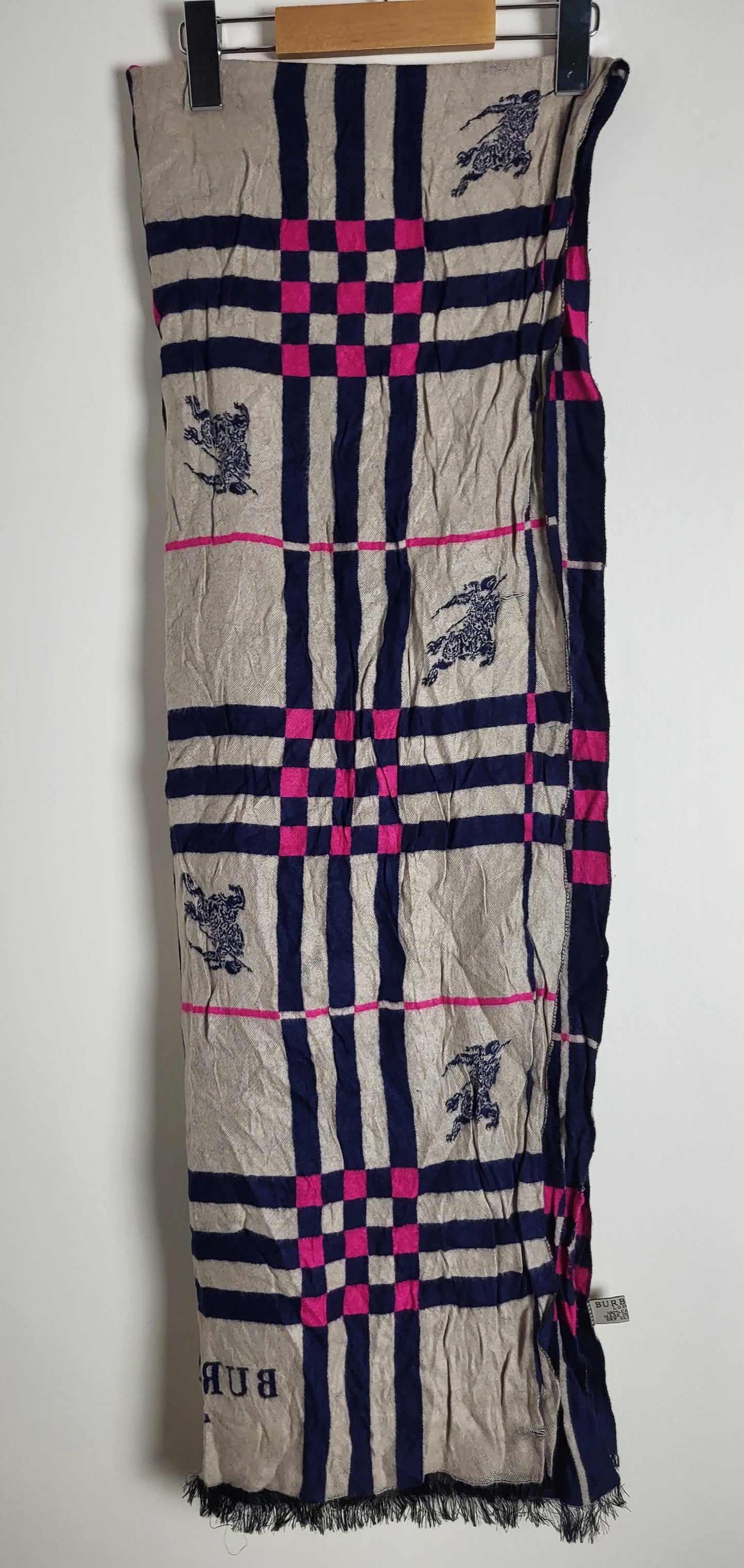 Burberry London - Vintage Schal / Tuch - Dunkelblau Logo - Kaschmir - 190 x 60