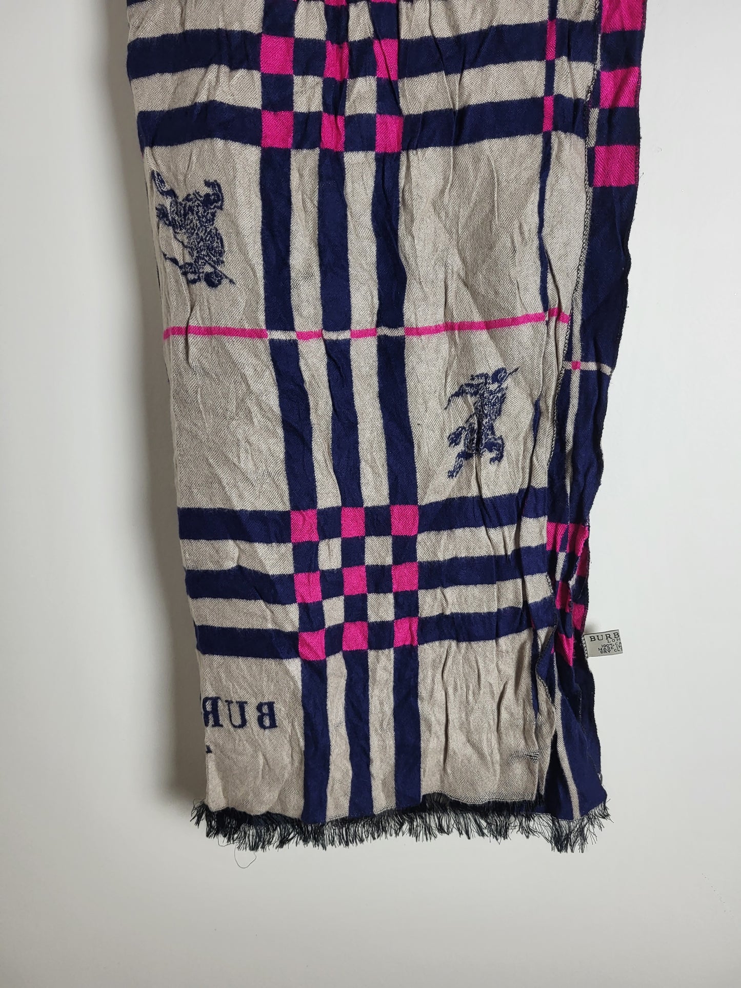 Burberry London - Vintage Schal / Tuch - Dunkelblau Logo - Kaschmir - 190 x 60