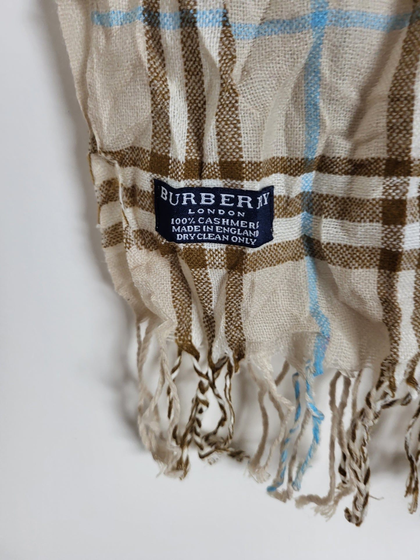 Burberry London - Vintage Schal / Tuch - Beige Tartan- Kaschmir - 175 x 65