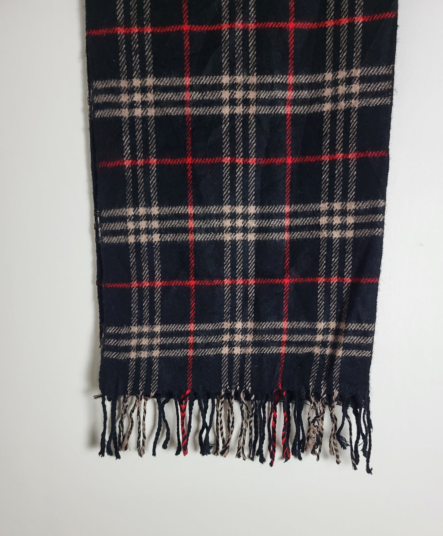 Burberry London - Vintage Schal - Schwarz / Rot Tartan - Kaschmir - 135 x 30