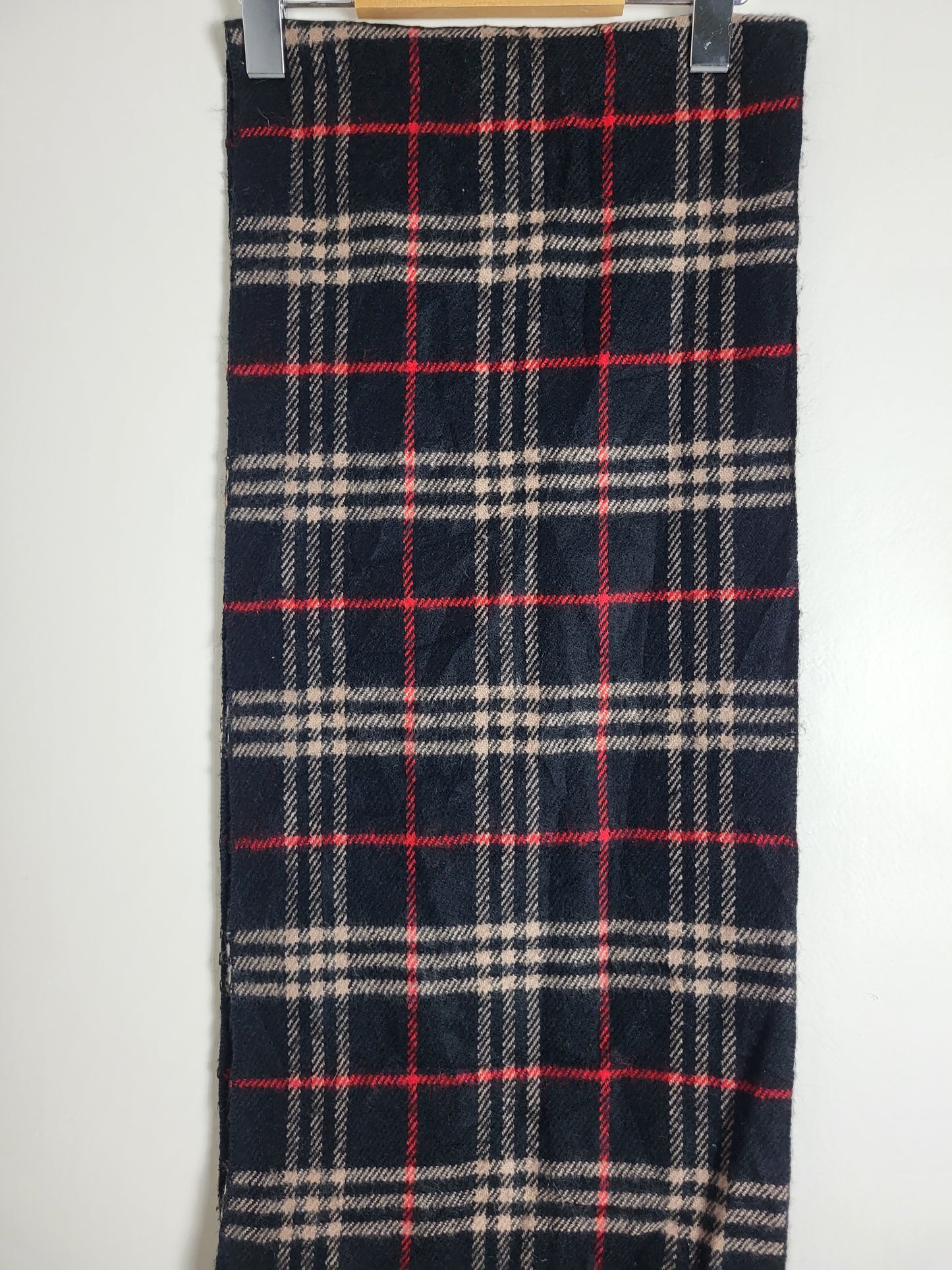 Burberry London - Vintage Schal - Schwarz / Rot Tartan - Kaschmir - 135 x 30