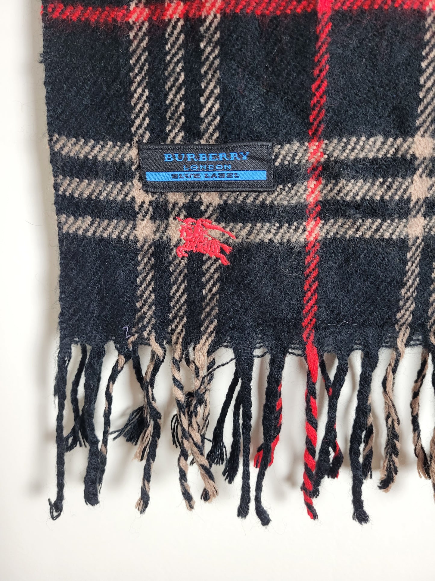 Burberry London - Vintage Schal - Schwarz / Rot Tartan - Kaschmir - 135 x 30