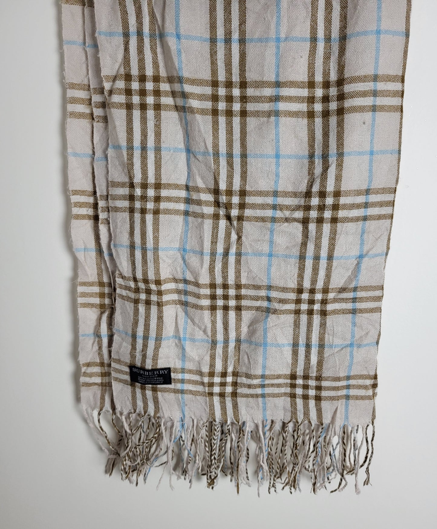 Burberry London - Vintage Schal / Tuch - Beige Tartan- Kaschmir - 160 x 70