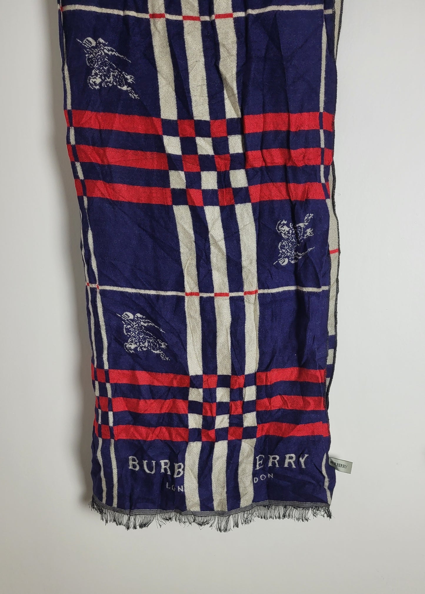 Burberry - Schal / Tuch - Dunkelblau Tartan - Wolle / Kaschmir - 180 x 65