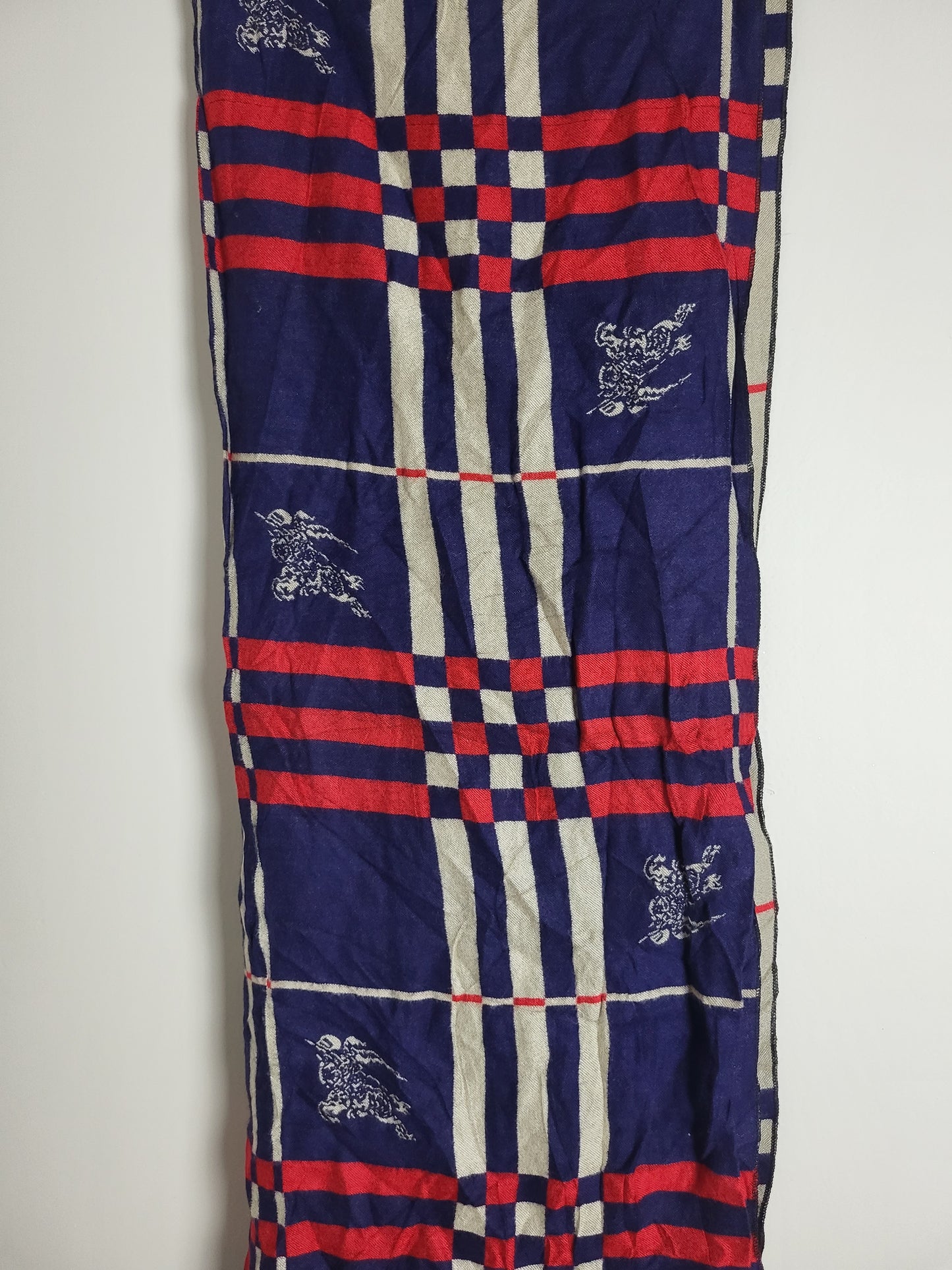 Burberry - Schal / Tuch - Dunkelblau Tartan - Wolle / Kaschmir - 180 x 65
