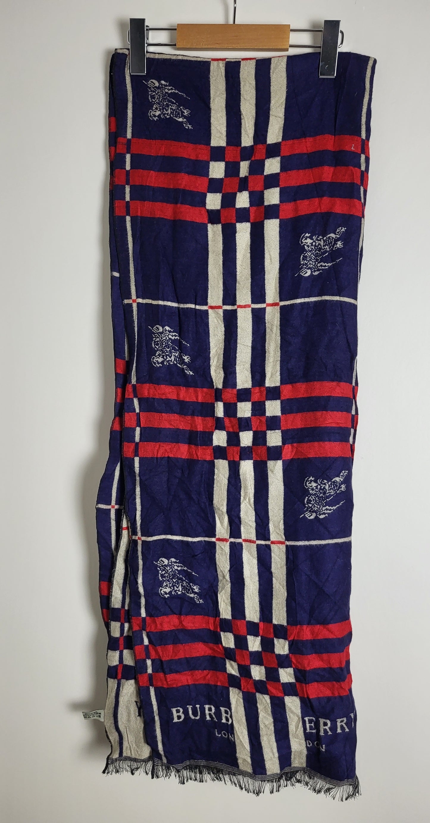 Burberry - Schal / Tuch - Dunkelblau Tartan - Wolle / Kaschmir - 180 x 65